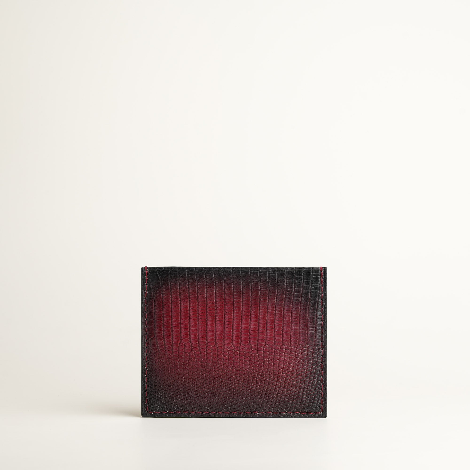 Bordeaux Lizard Leather Card Holder - Patina Finish