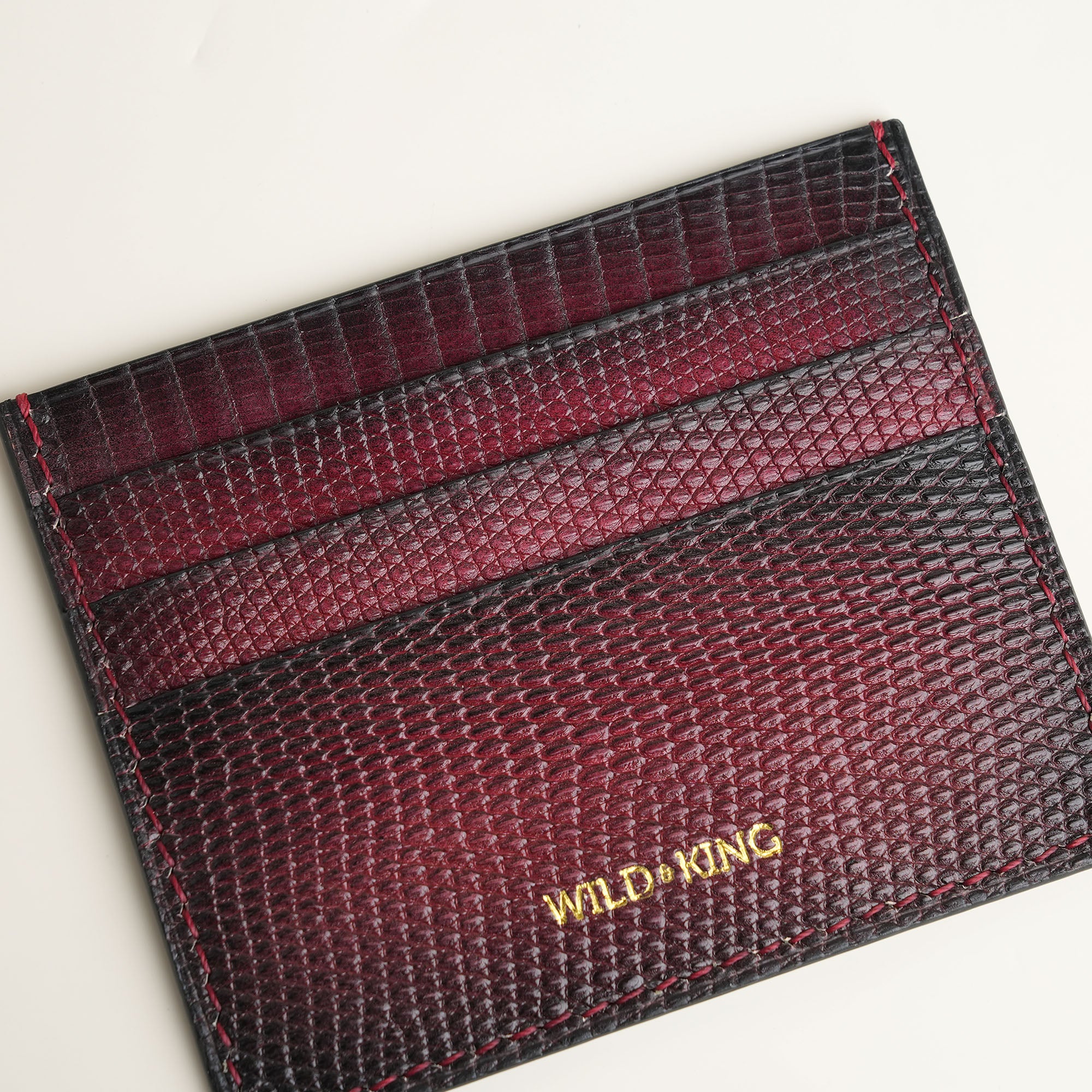 Bordeaux Lizard Leather Card Holder - Patina Finish