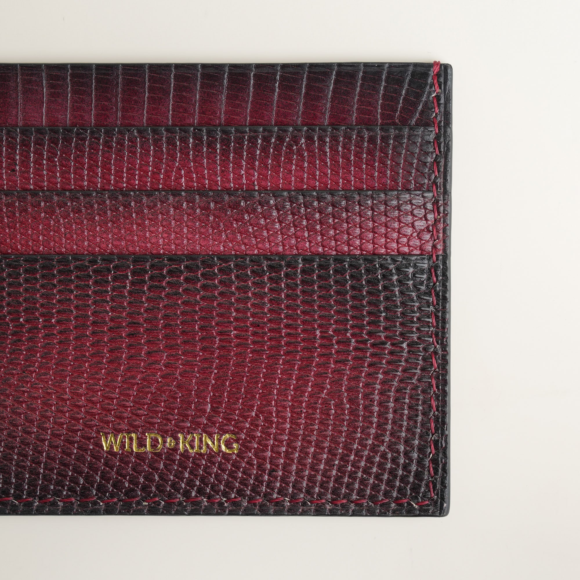 Bordeaux Lizard Leather Card Holder - Patina Finish