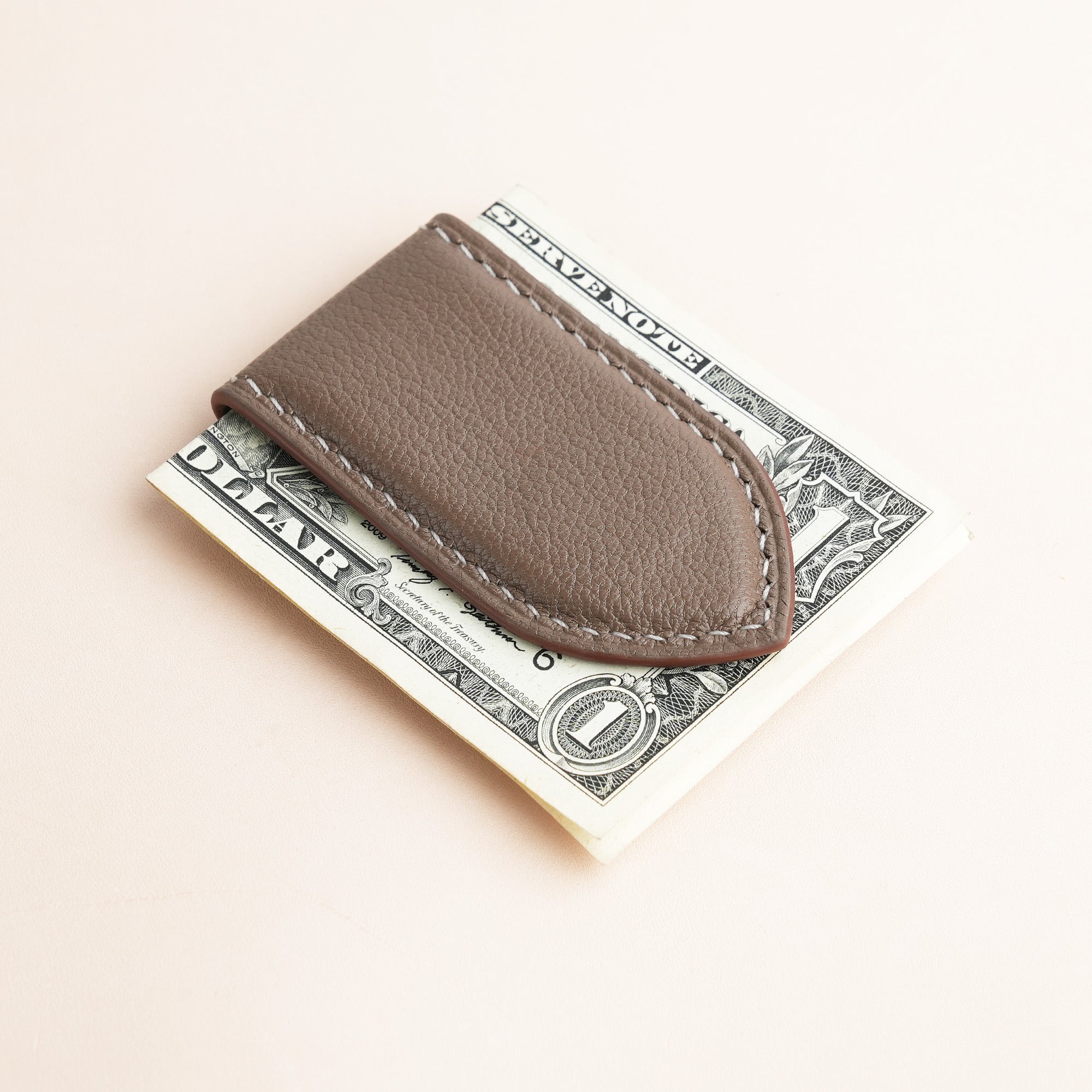 Brown Alran Chevre Sully Leather Money Clip - Pointed Shape
