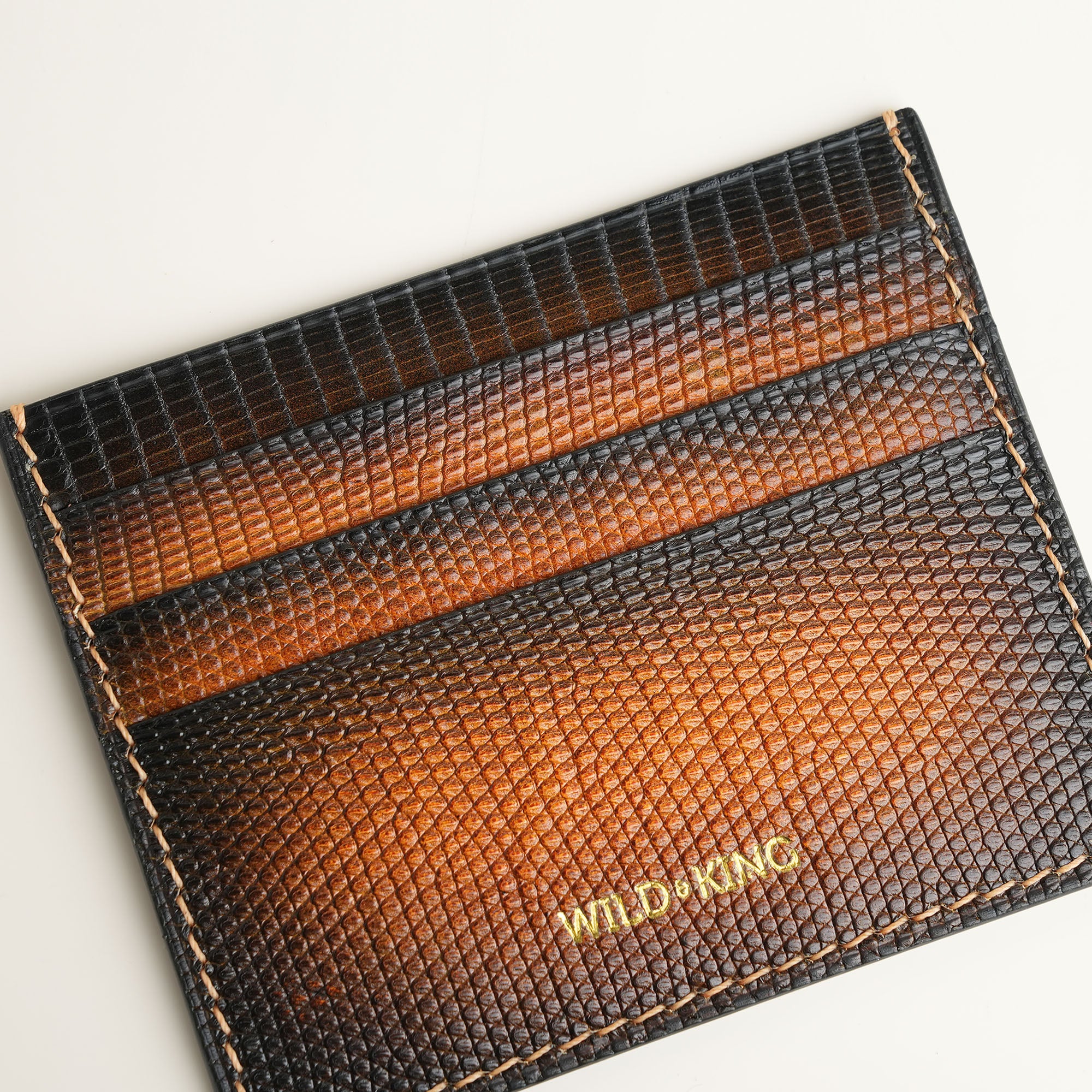 Brown Lizard Leather Card Holder - Patina Finish