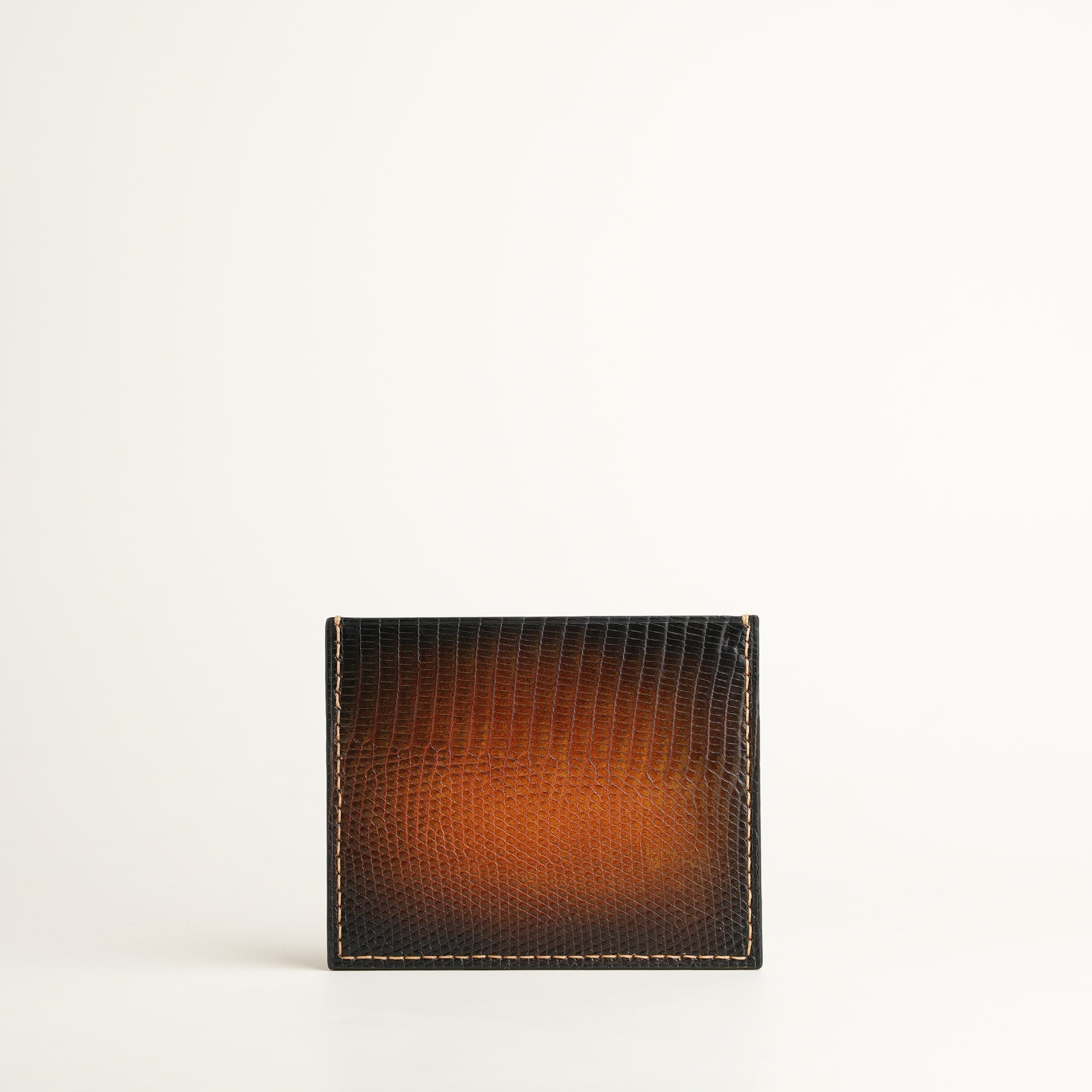 Brown Lizard Leather Card Holder - Patina Finish