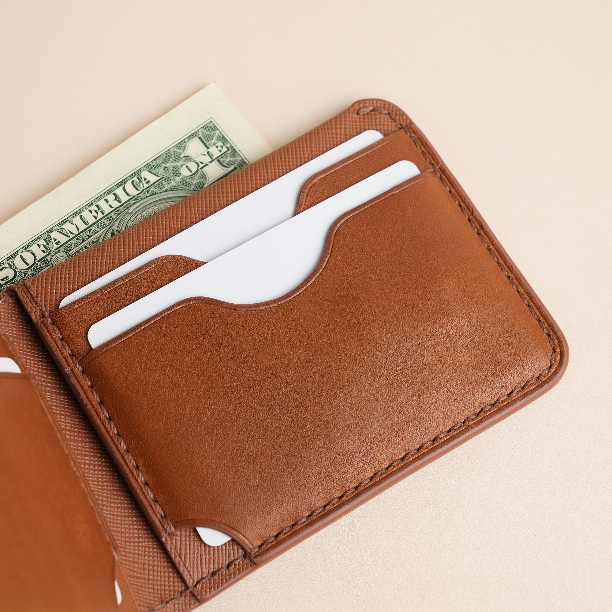 Brown Saffiano Leather Wing Bifold Wallet