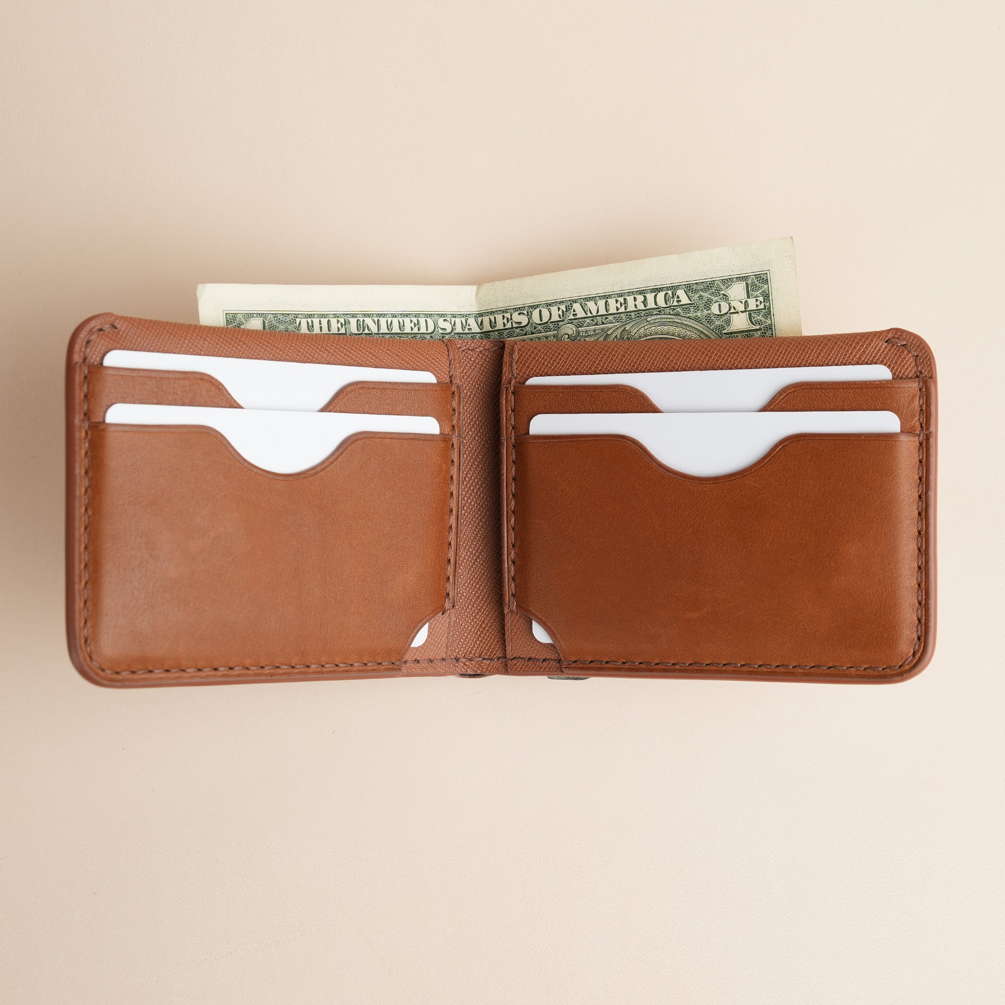 Brown Saffiano Leather Wing Bifold Wallet