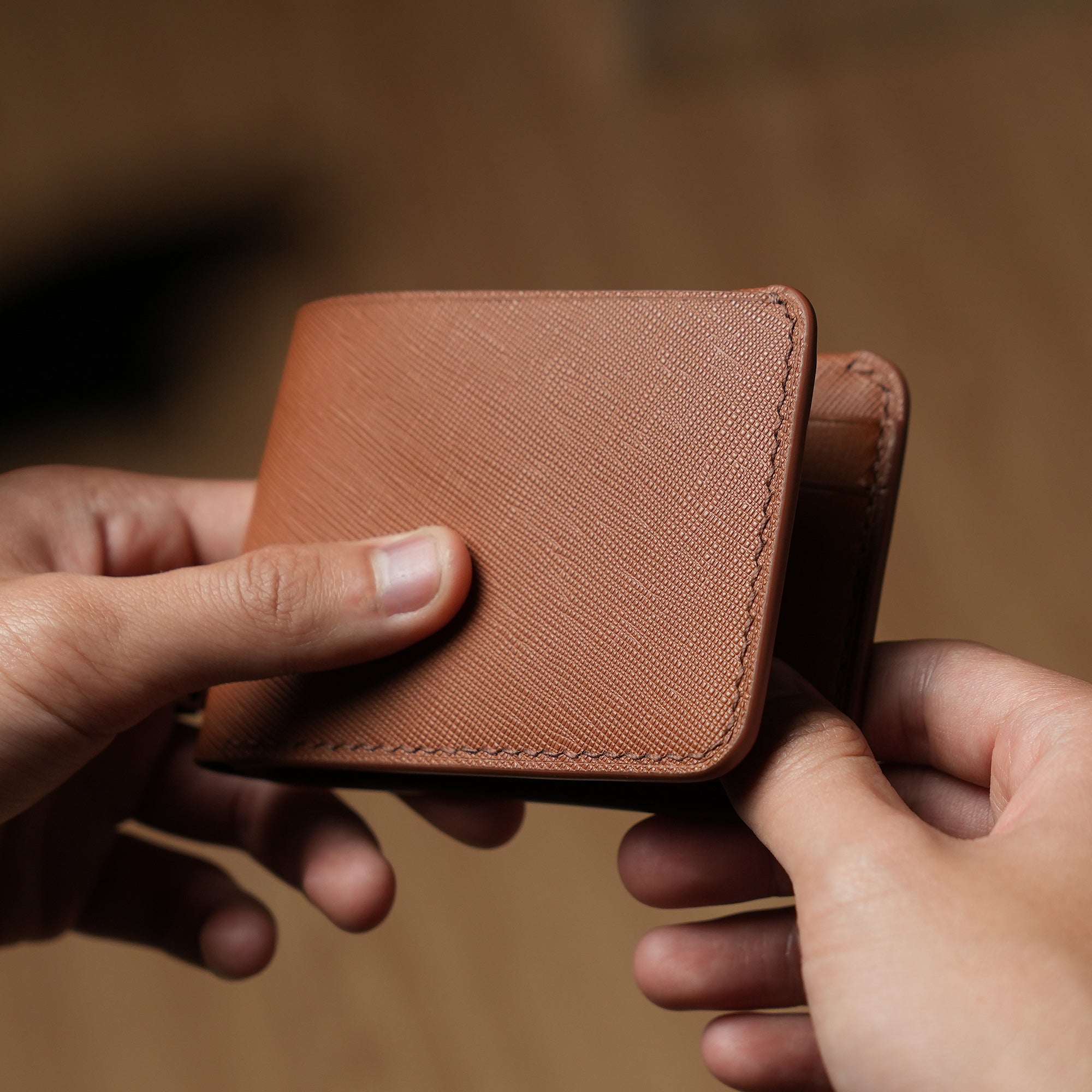 Brown Saffiano Leather Wing Bifold Wallet