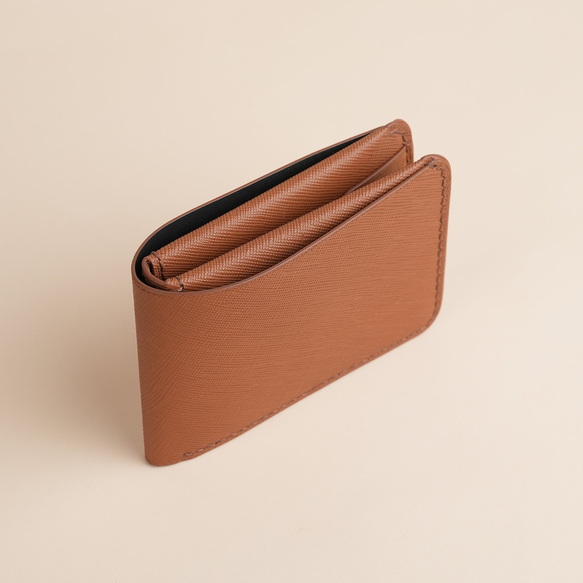 Brown Saffiano Leather Wing Bifold Wallet