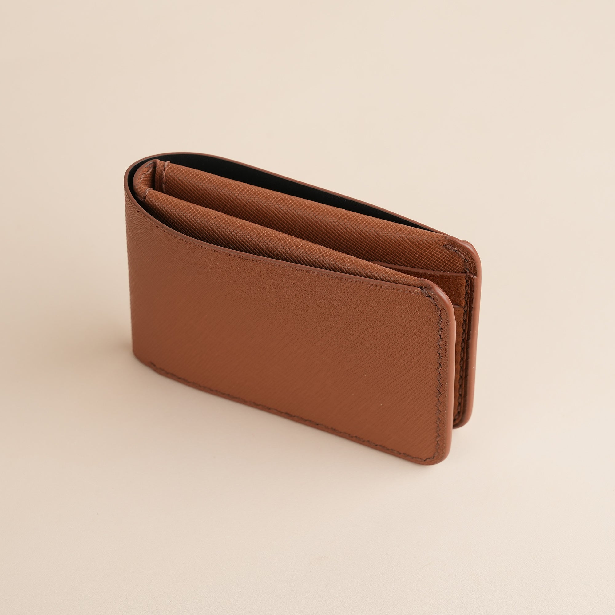 Brown Saffiano Leather Wing Bifold Wallet