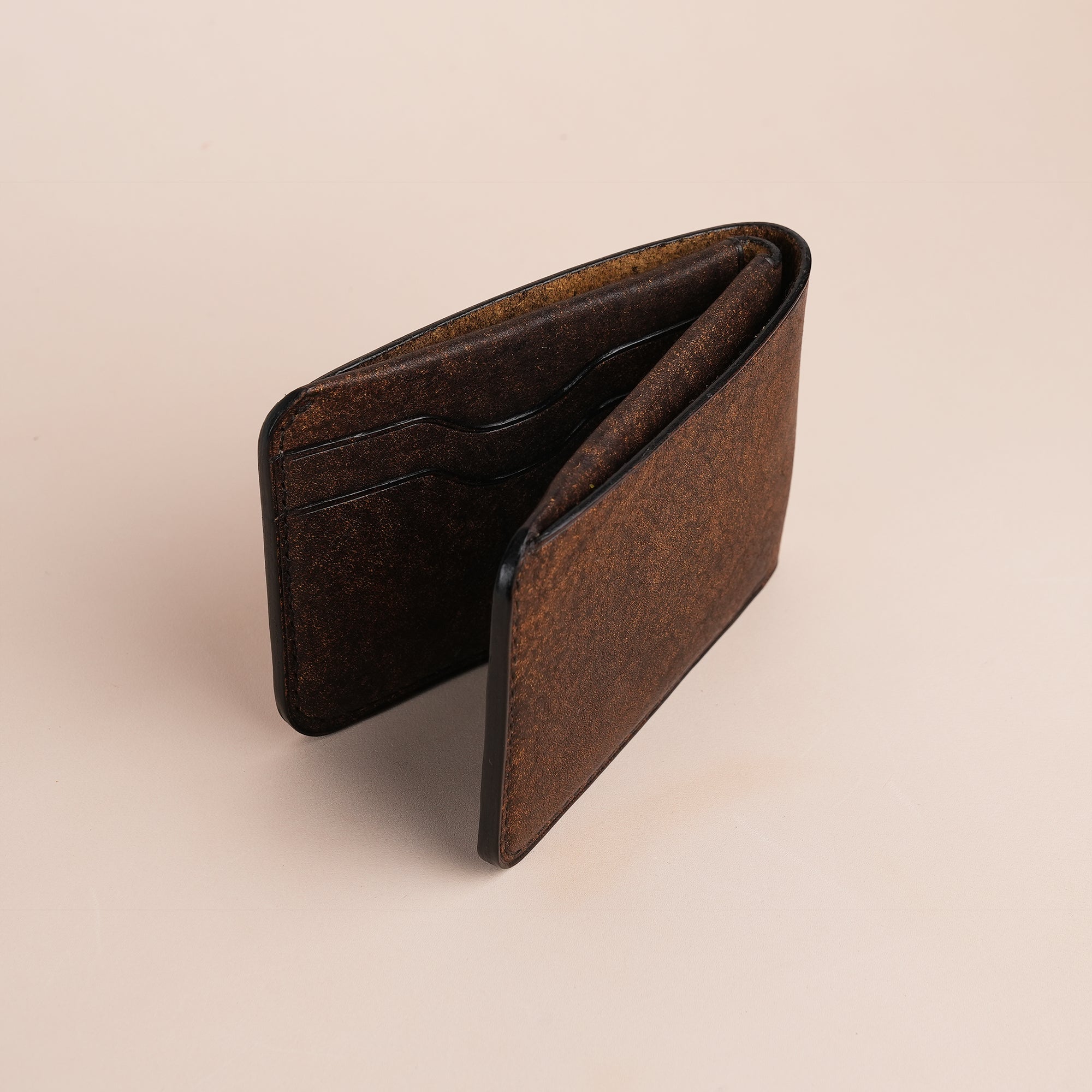 Minimalist Brown Habana Leather Wing Bifold Wallet