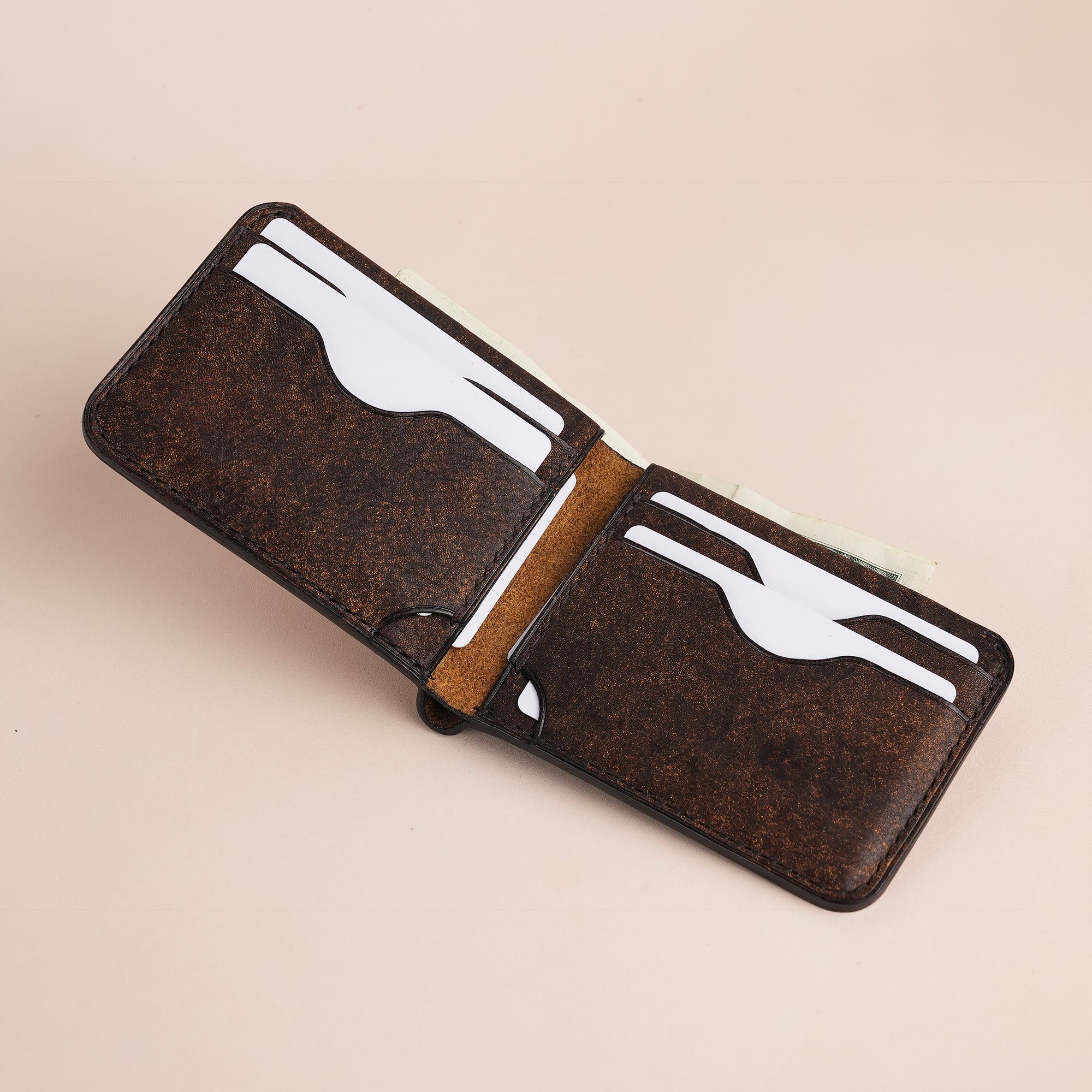 Minimalist Brown Habana Leather Wing Bifold Wallet