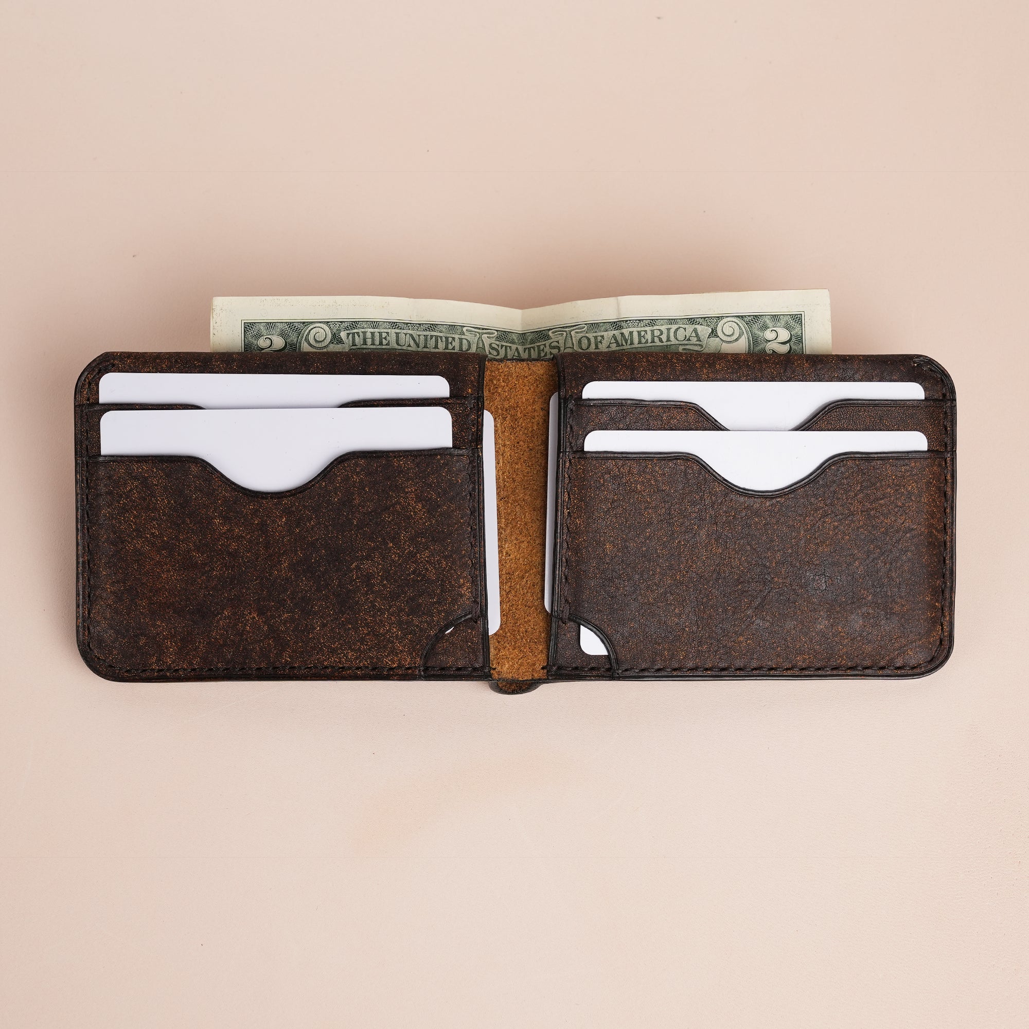 Minimalist Brown Habana Leather Wing Bifold Wallet
