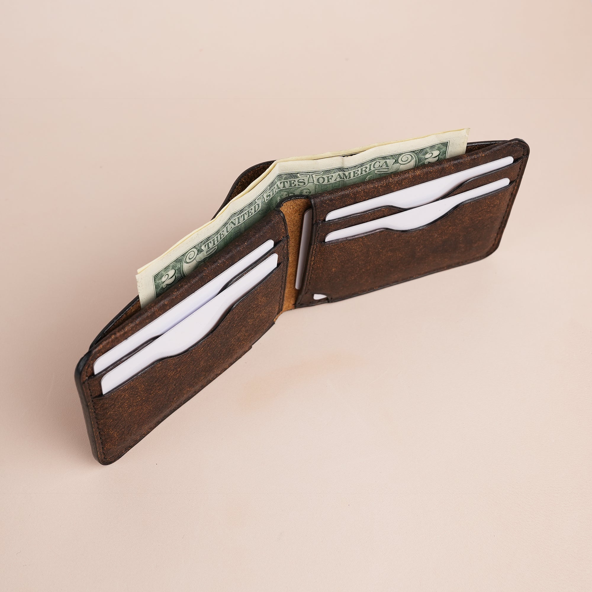 Minimalist Brown Habana Leather Wing Bifold Wallet