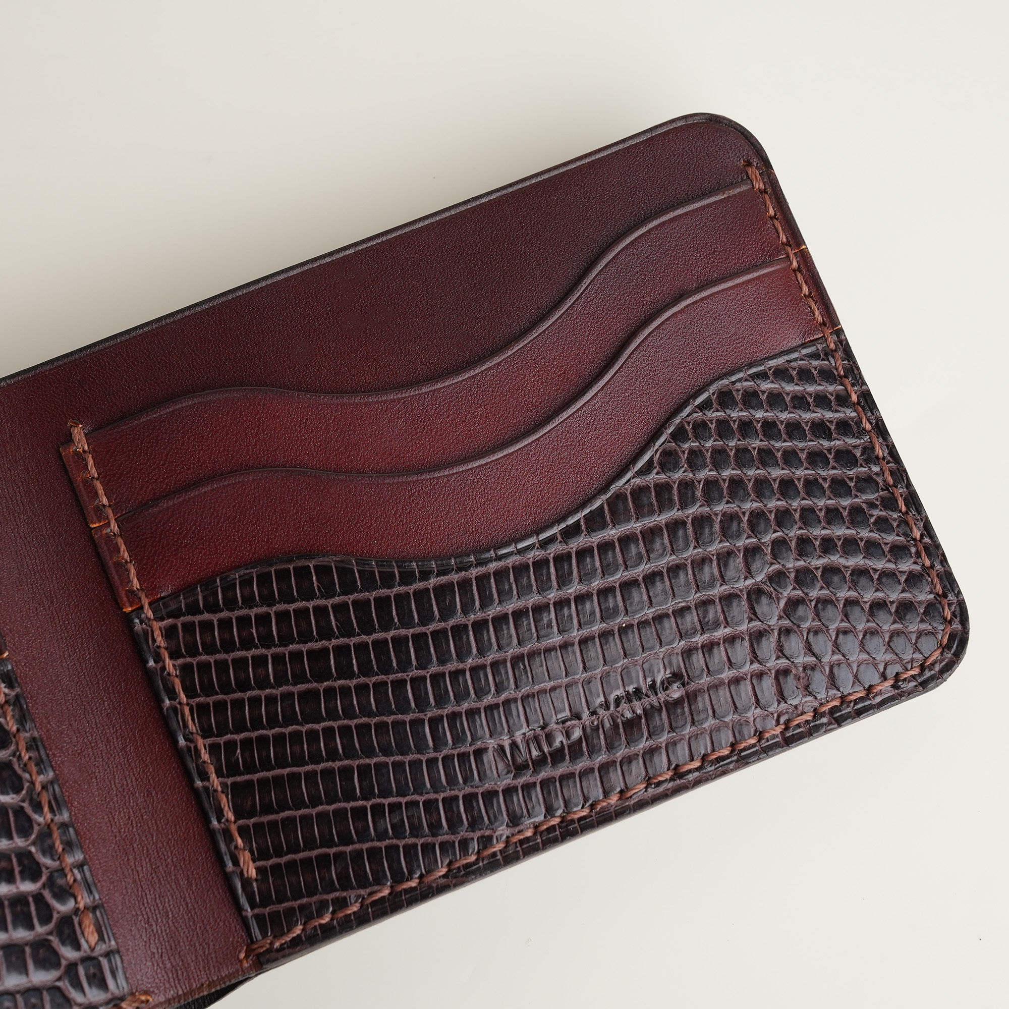 Brown Lizard Leather Wing Bifold Wallet