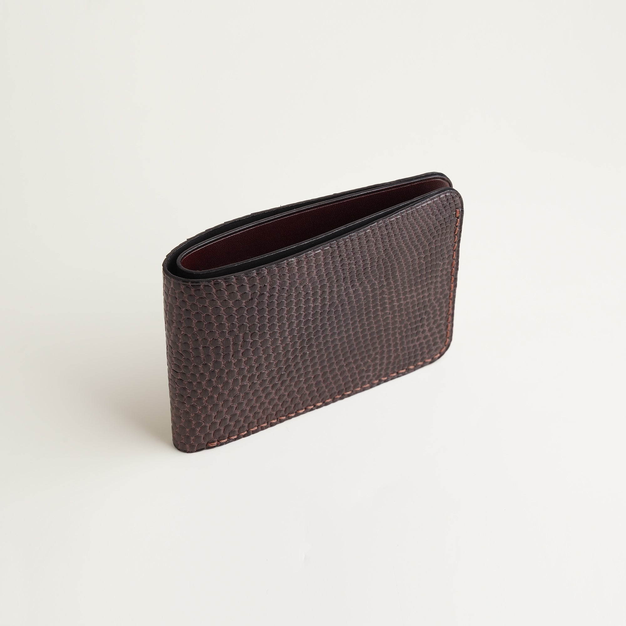 Brown Lizard Leather Wing Bifold Wallet