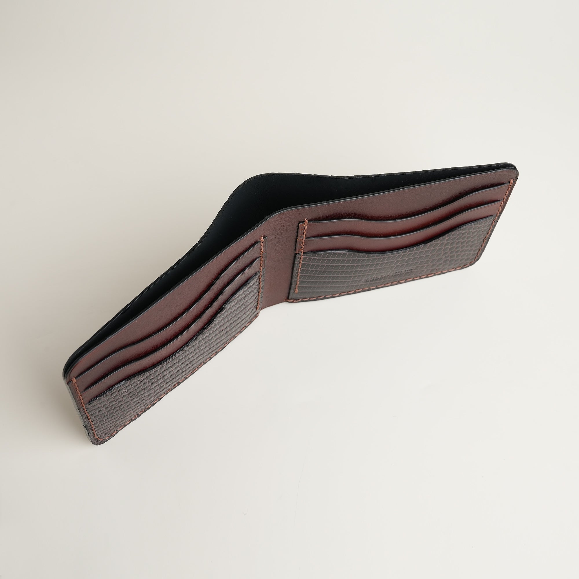 Brown Lizard Leather Wing Bifold Wallet