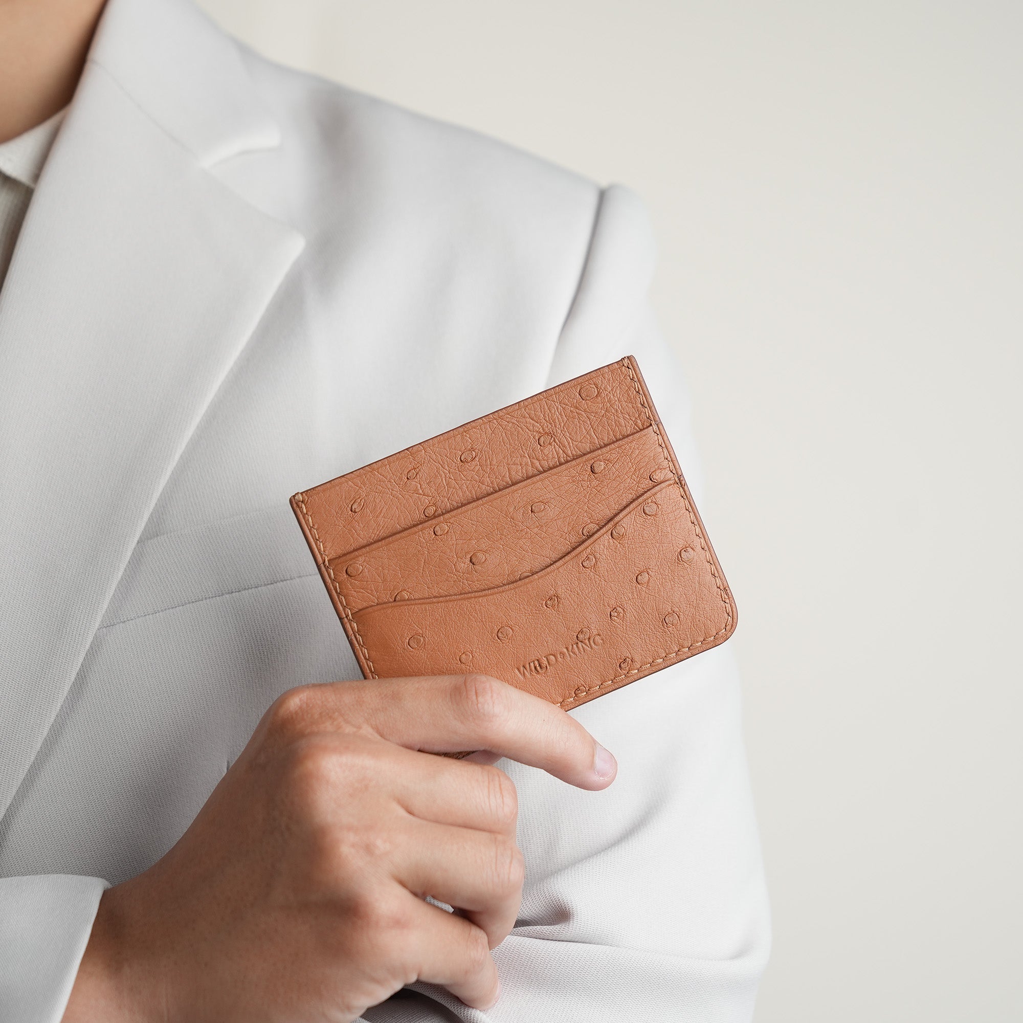 Golden Ostrich Leather Card Holder