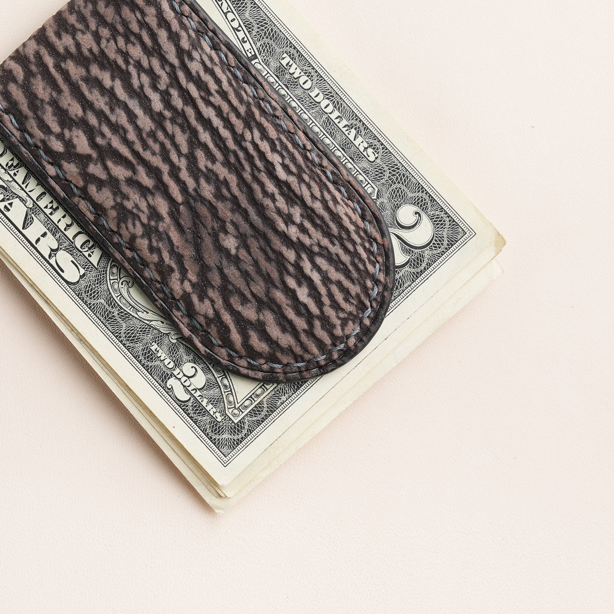 Brown Shark Leather Money Clip - Rounded Shape