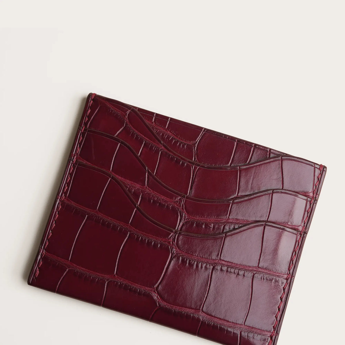 Burgundy Alligator Leather Card Holder - Sinuous Lines