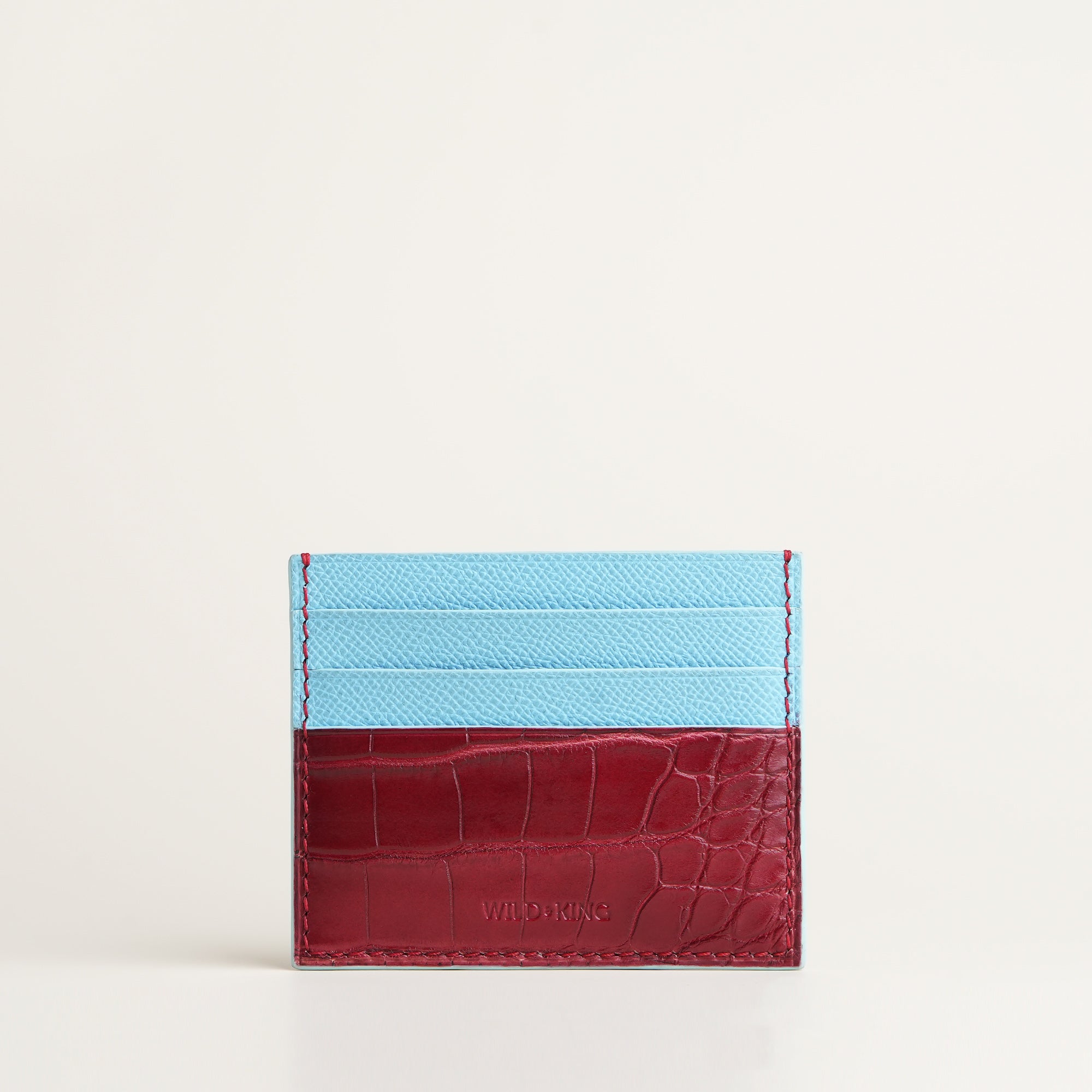 Burgundy Alligator mix Miami Blue Epsom Leather Card Holder
