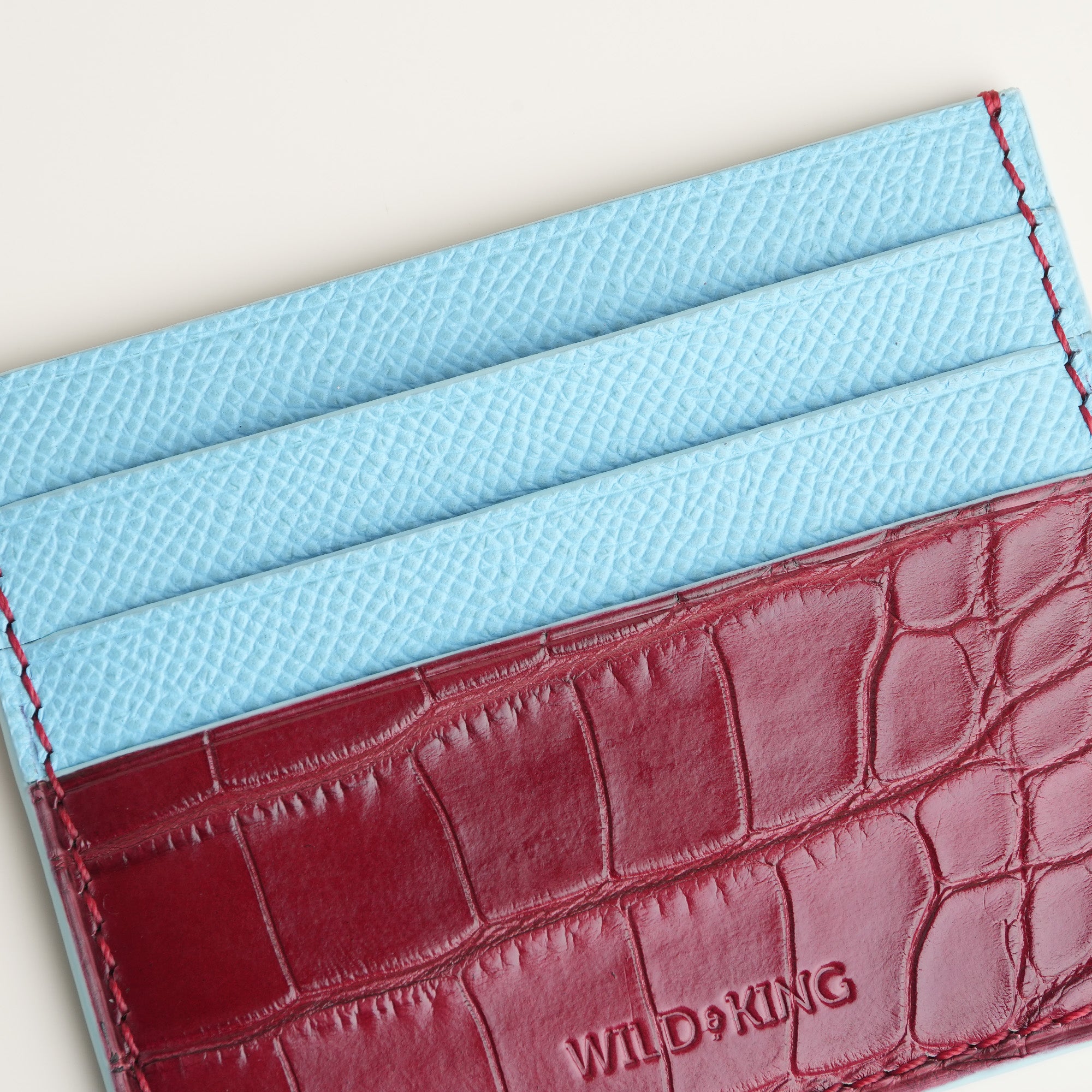 Burgundy Alligator mix Miami Blue Epsom Leather Card Holder