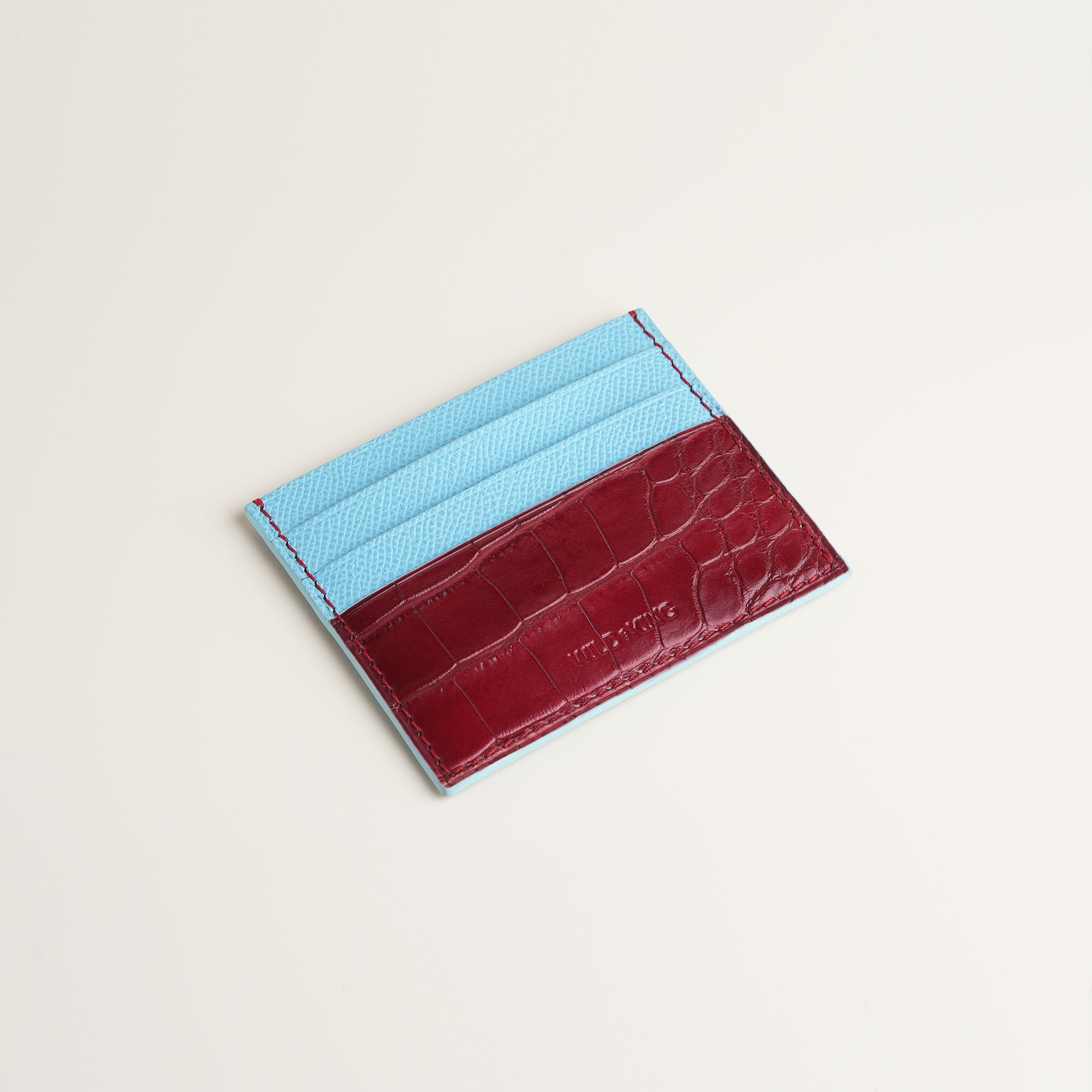 Burgundy Alligator mix Miami Blue Epsom Leather Card Holder