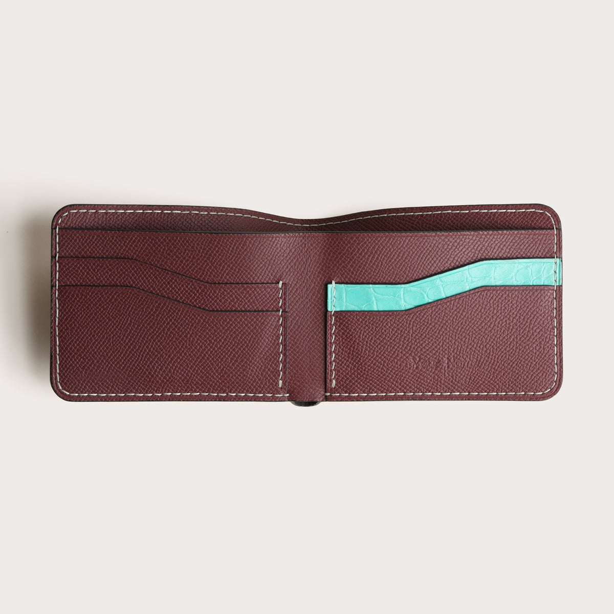 Burgundy Epsom Leather Wing Bifold Wallet - Alligator Trim