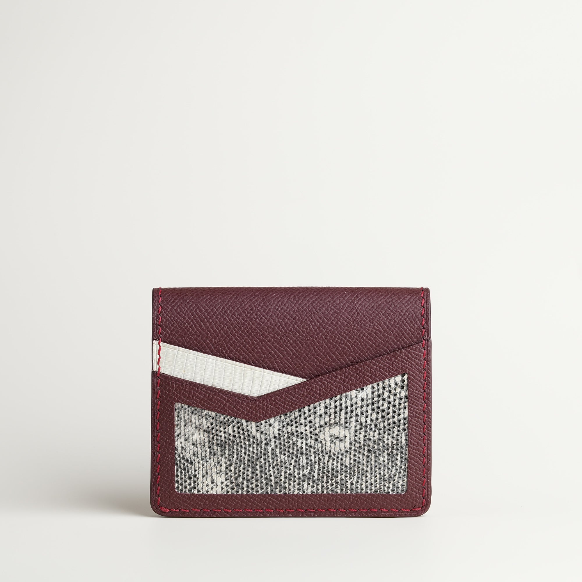 Burgundy Epsom mix Lizard Leather Dualfold Wallet - Natural Pattern