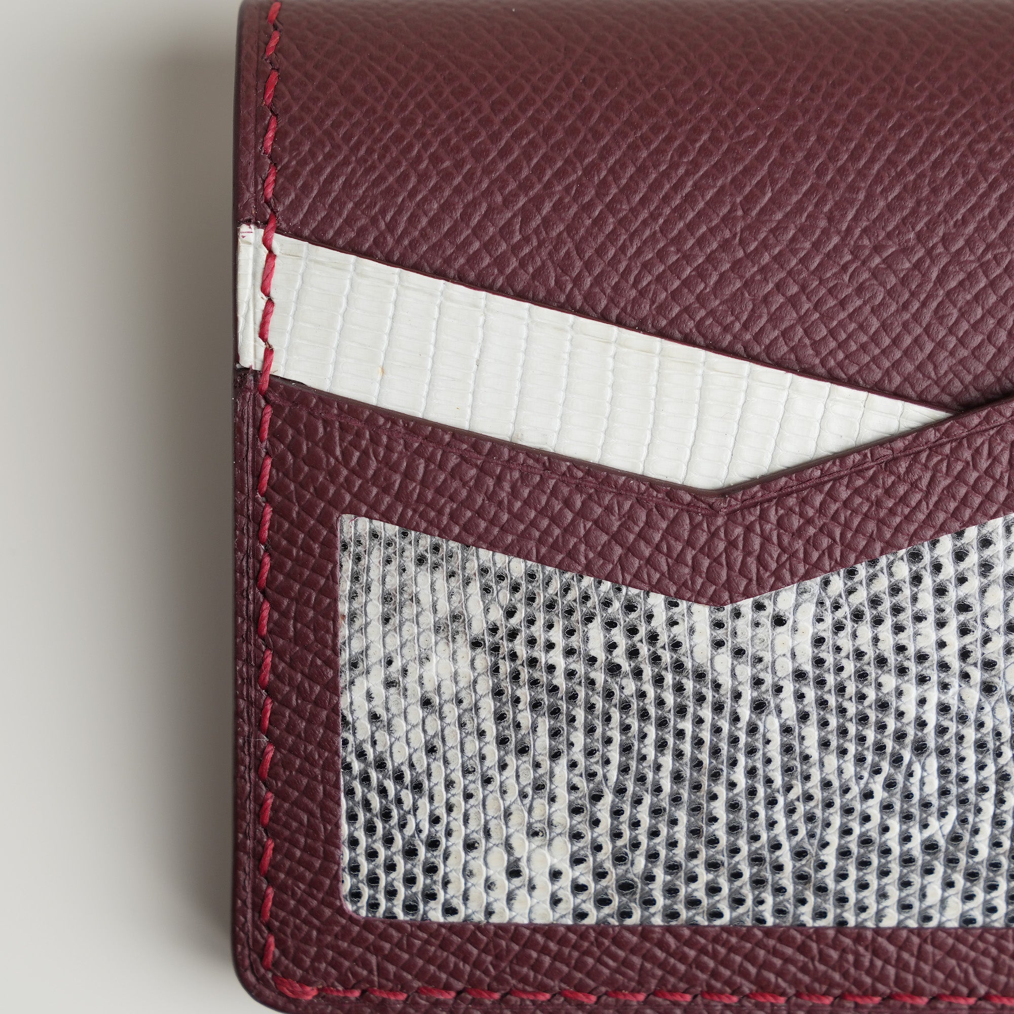 Burgundy Epsom mix Lizard Leather Dualfold Wallet - Natural Pattern