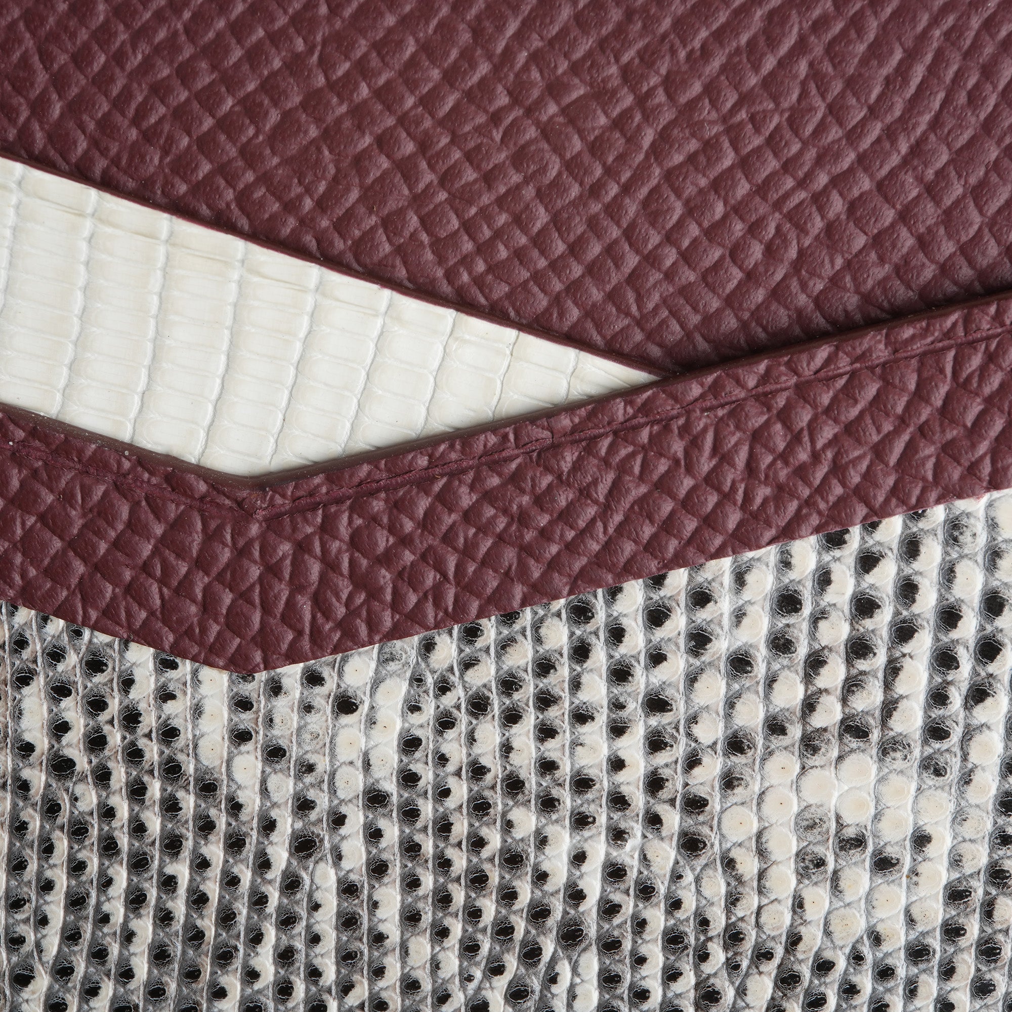 Burgundy Epsom mix Lizard Leather Dualfold Wallet - Natural Pattern