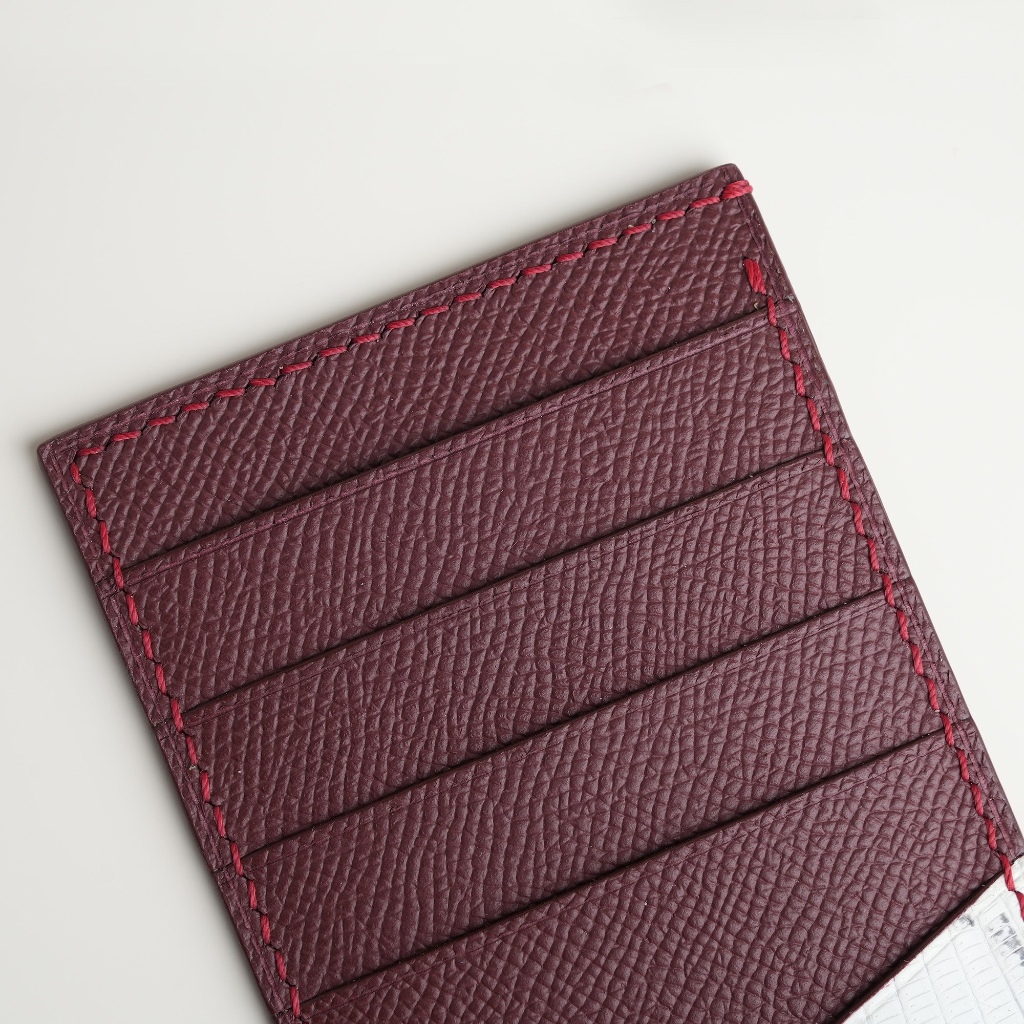 Burgundy Epsom mix Lizard Leather Vertical Card Holder - Natural Pattern