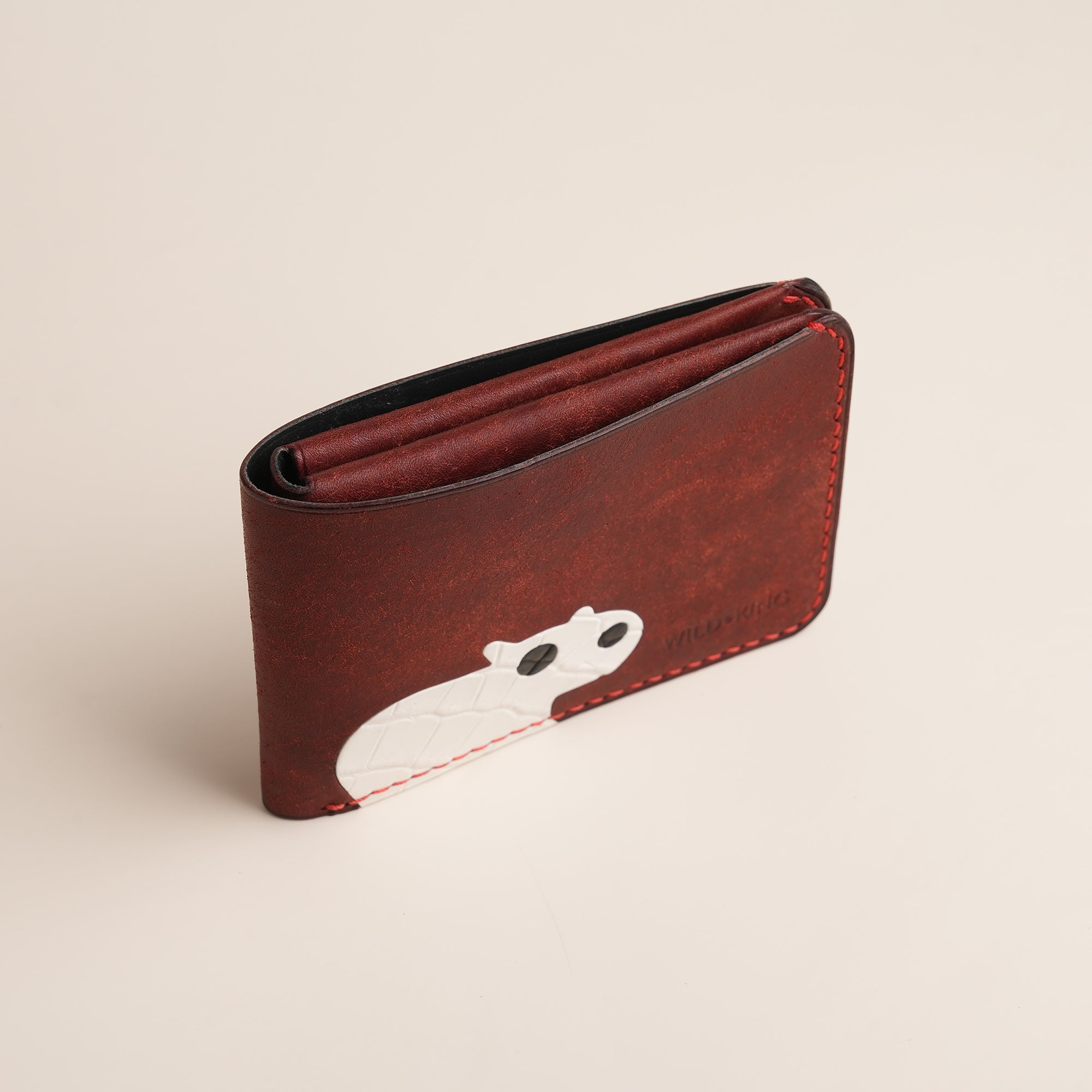 Burgundy Leather Wing Bifold Wallet - Stupid Capybara
