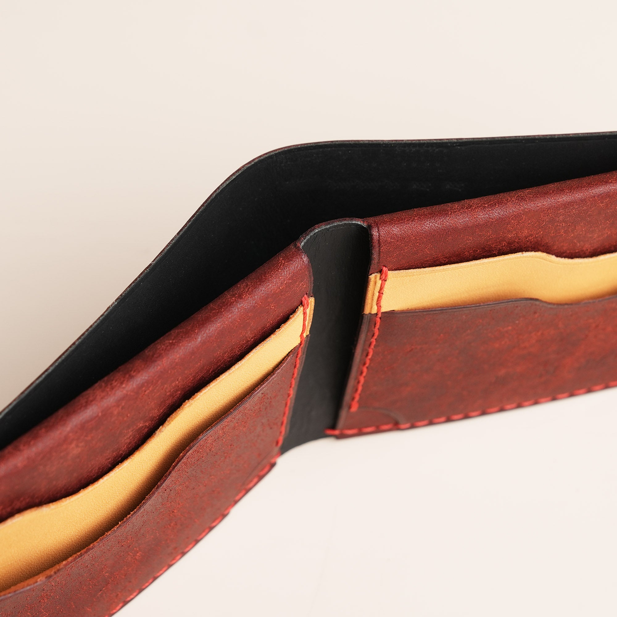 Burgundy Leather Wing Bifold Wallet - Stupid Capybara