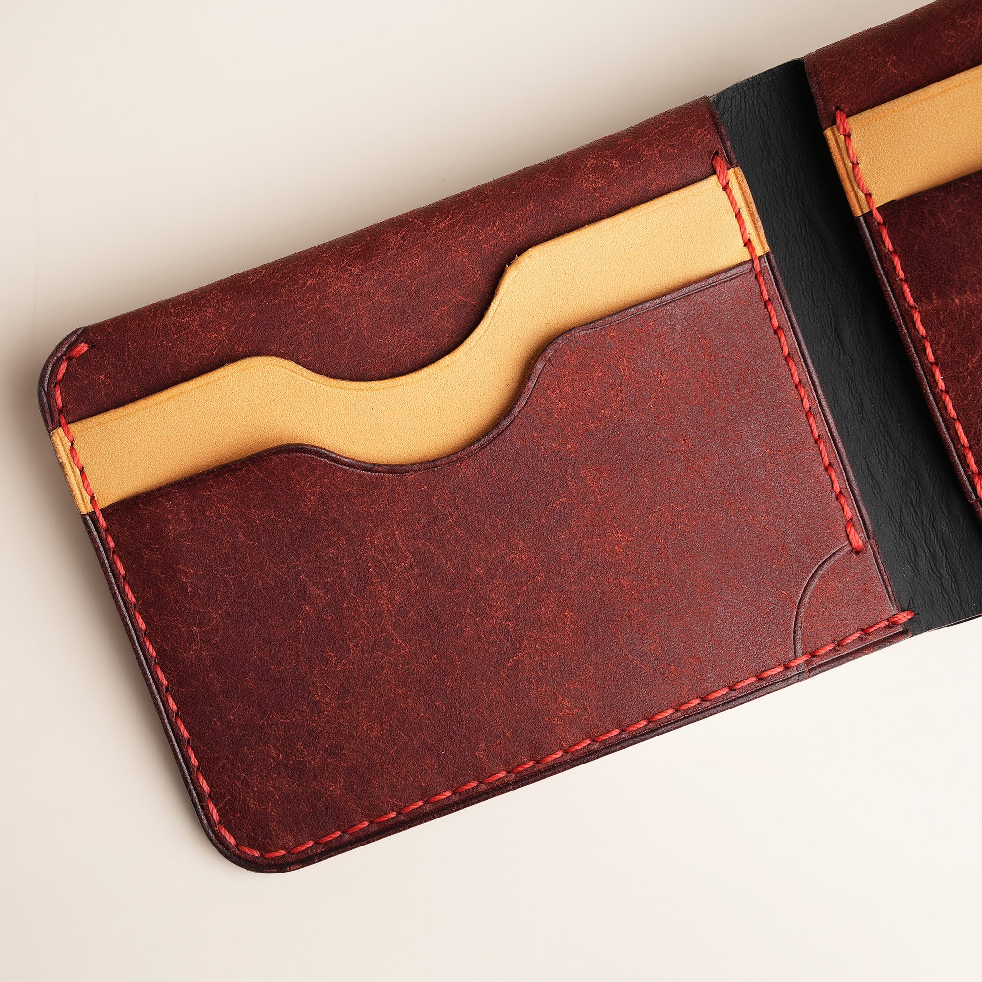 Burgundy Leather Wing Bifold Wallet - Stupid Capybara