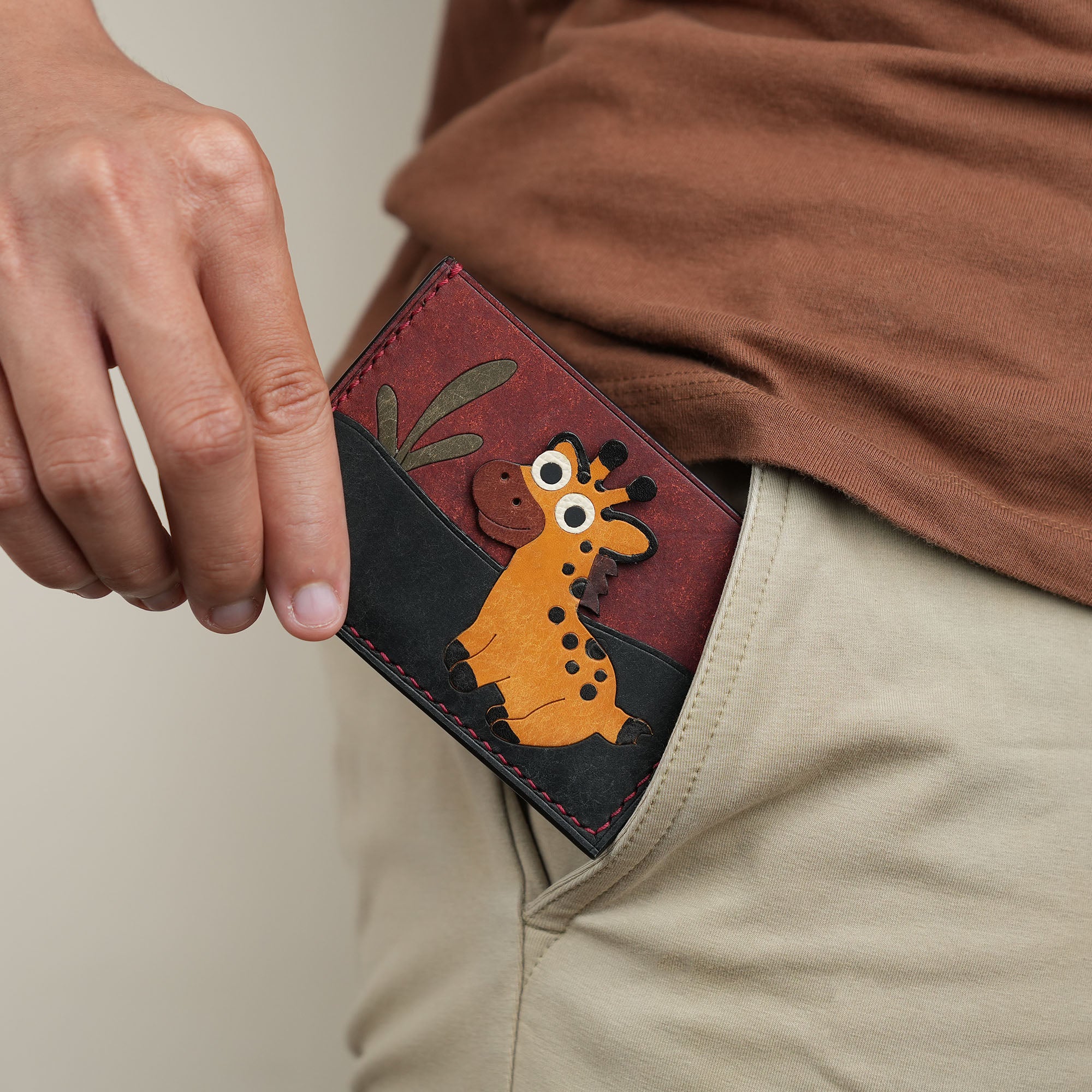 Burgundy Pueblo Leather Card Holder - Stupid Giraffe