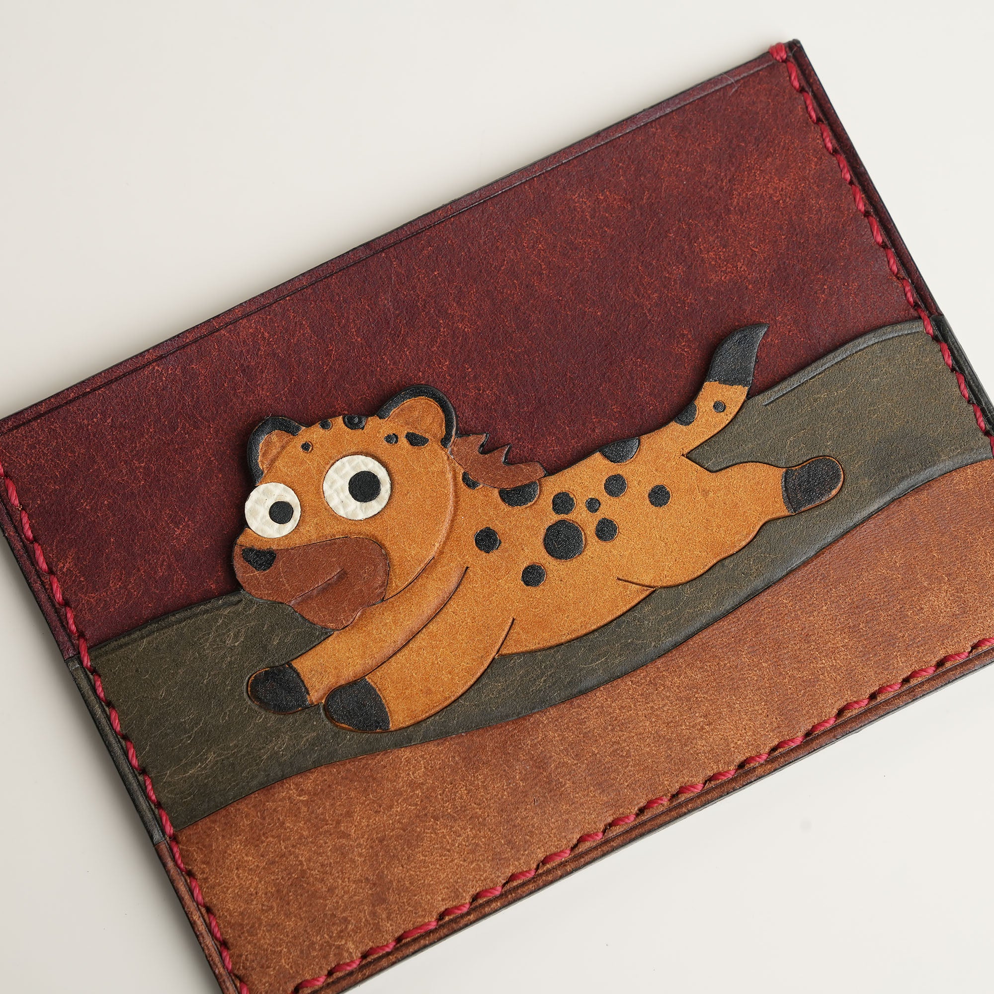 Burgundy Pueblo Leather Card Holder - Stupid Cheetah