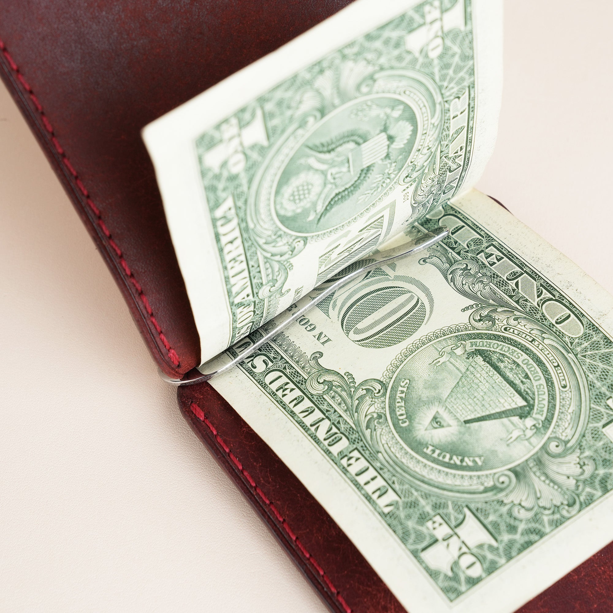 Burgundy Pueblo Leather Classic Money Clip
