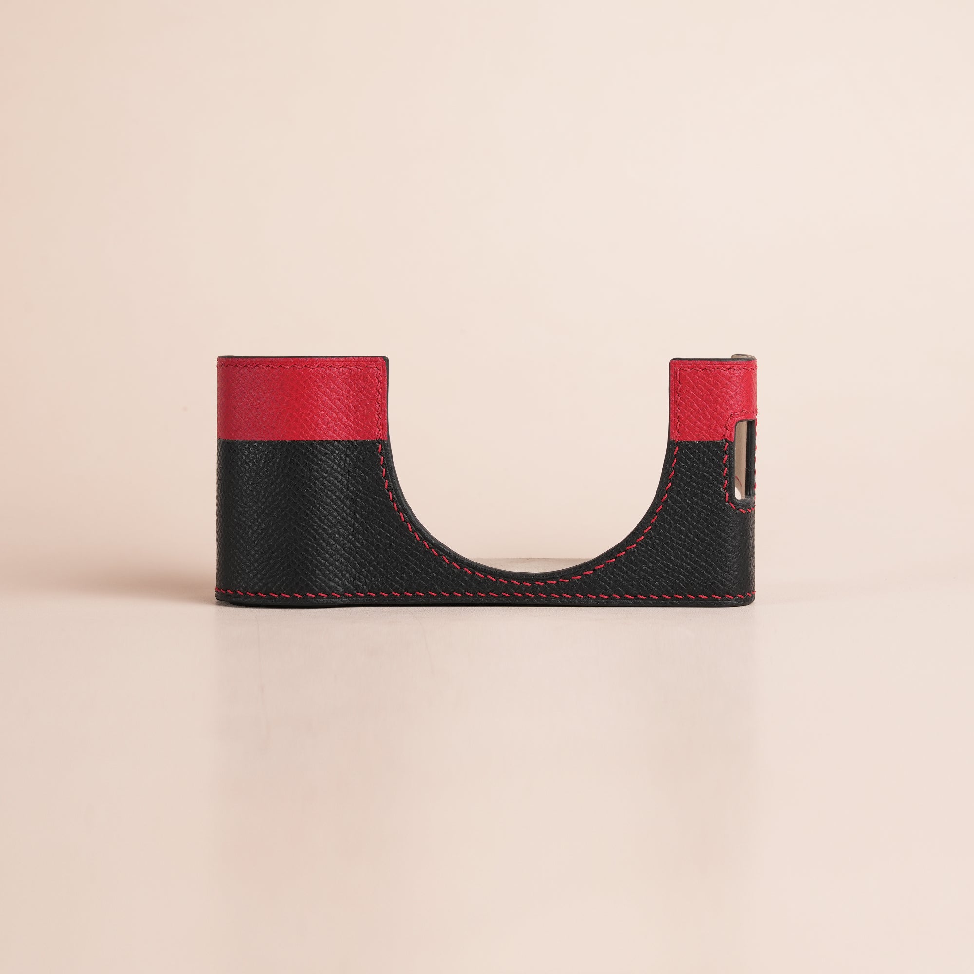 Black mix Red Epsom Leather Half Case compatible with Fujifilm X100Vi