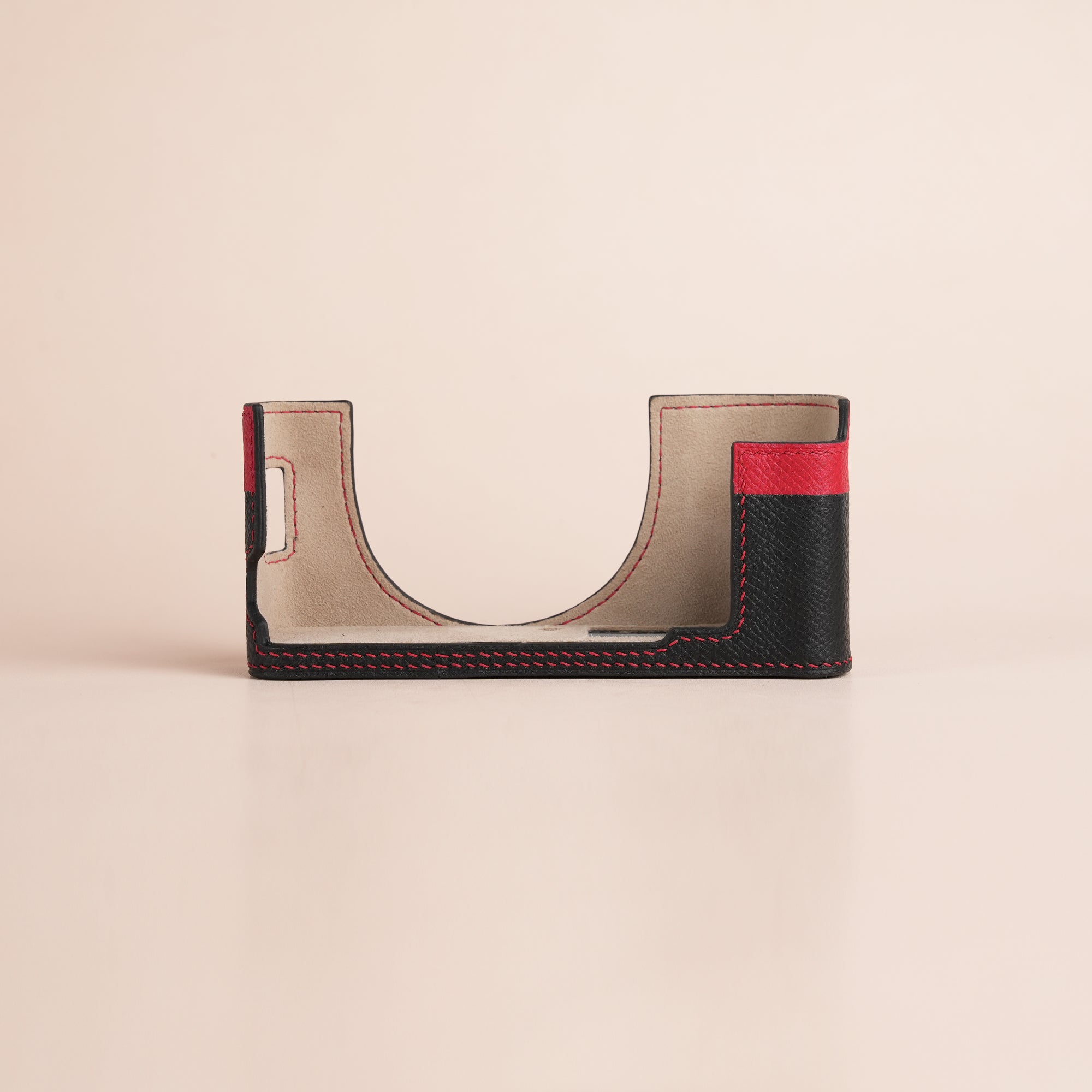 Black mix Red Epsom Leather Half Case compatible with Fujifilm X100Vi