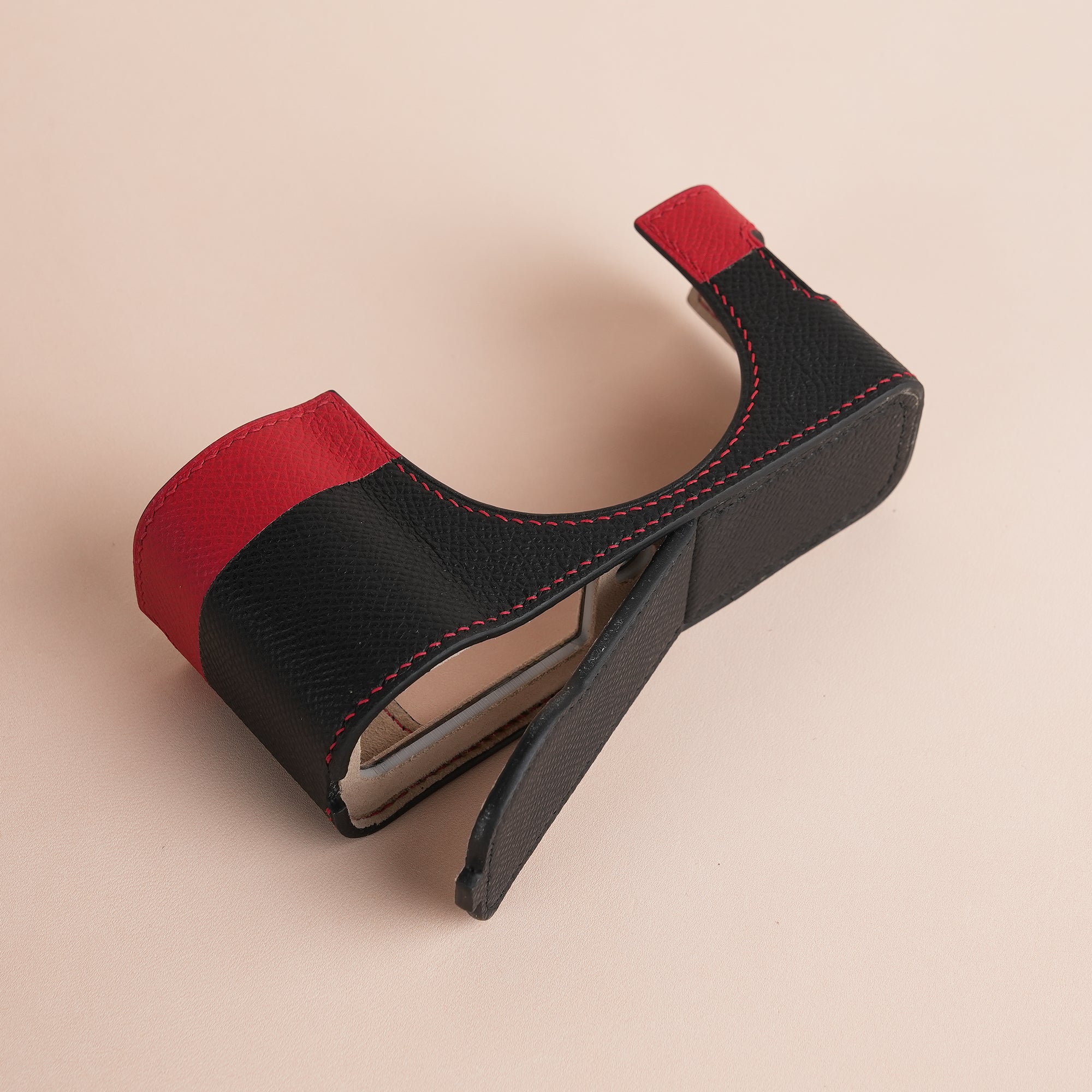 Black mix Red Epsom Leather Half Case compatible with Fujifilm X100Vi