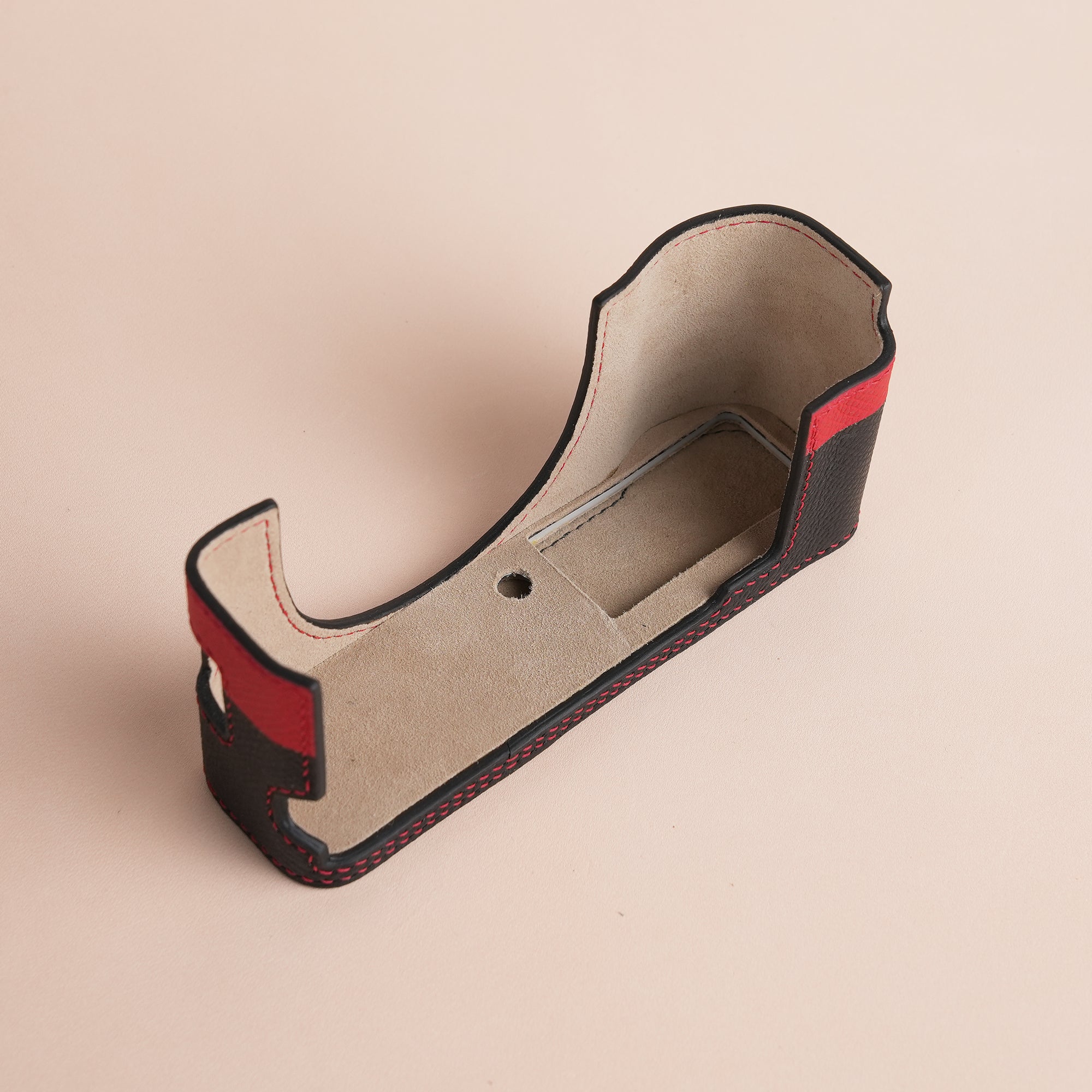 Black mix Red Epsom Leather Half Case compatible with Fujifilm X100Vi