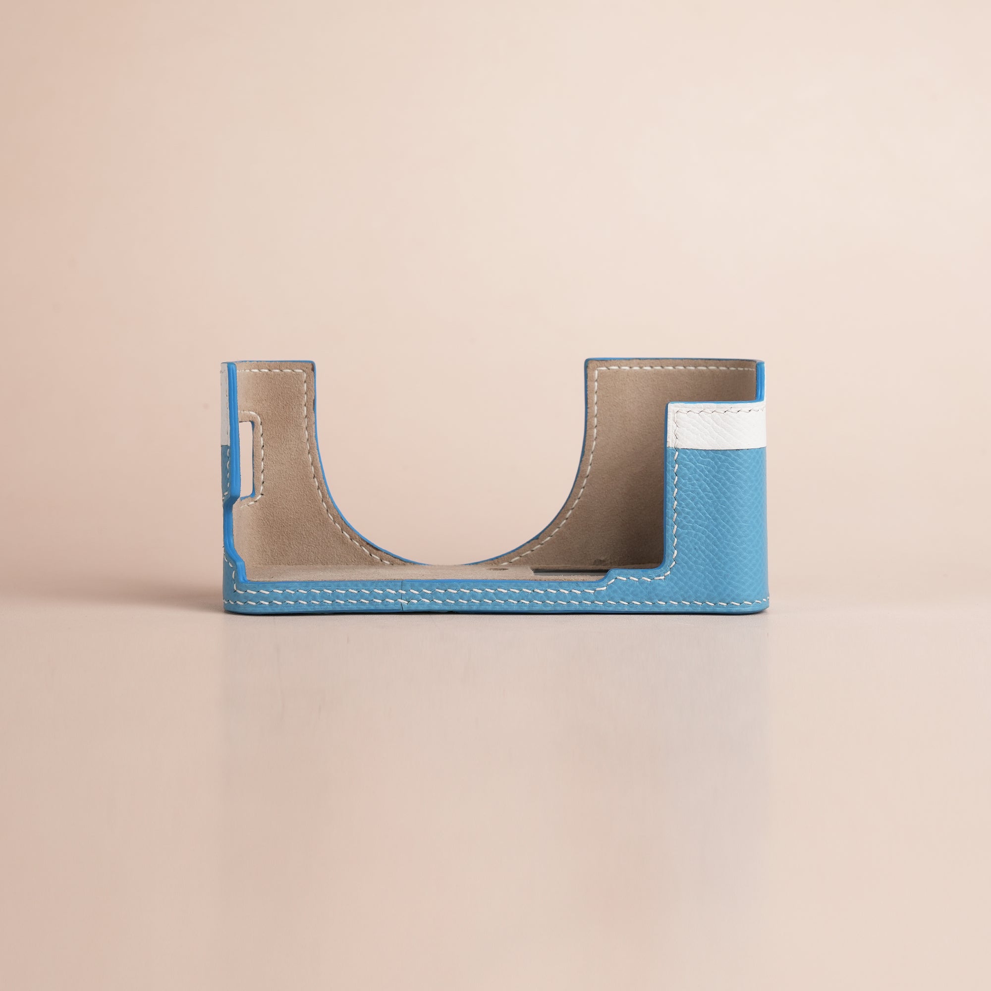 White Mix Blue Epsom Leather Half Case compatible with Fujifilm X100Vi