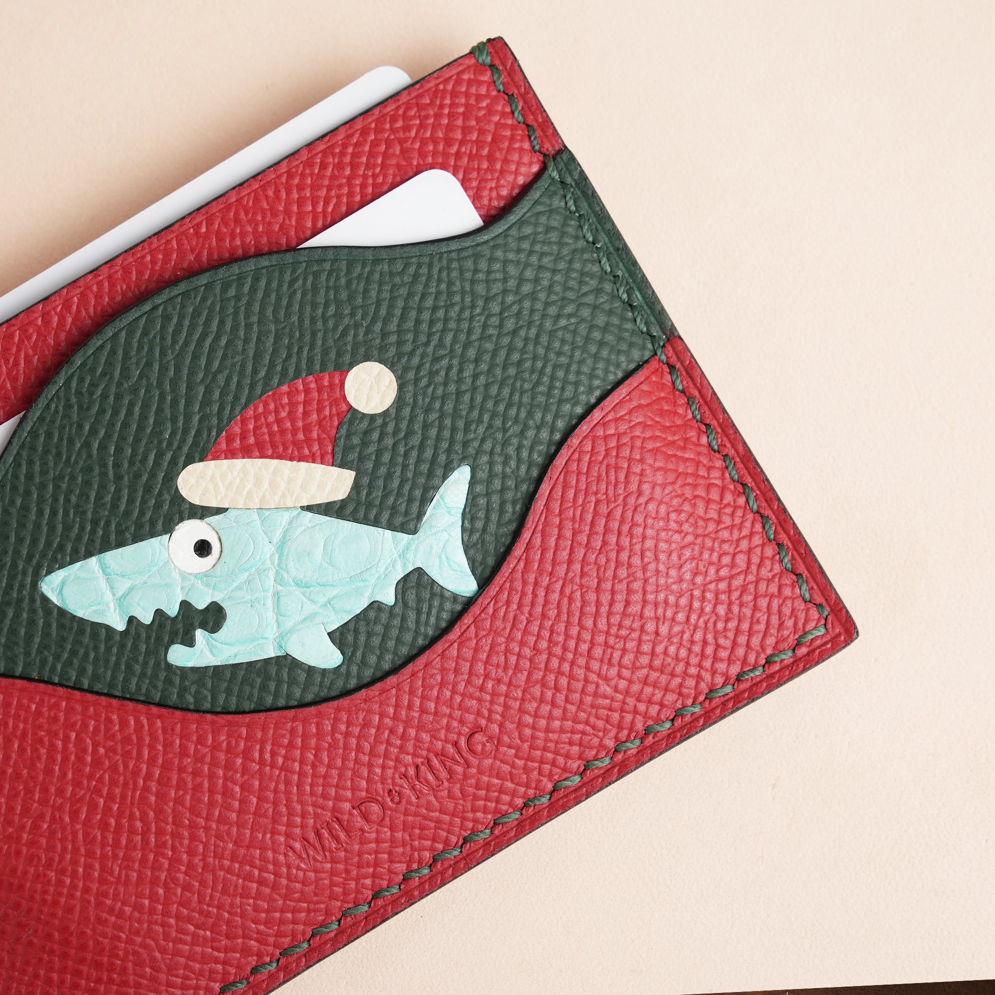 Christmas Epsom Leather Card Holder - Baby Shark