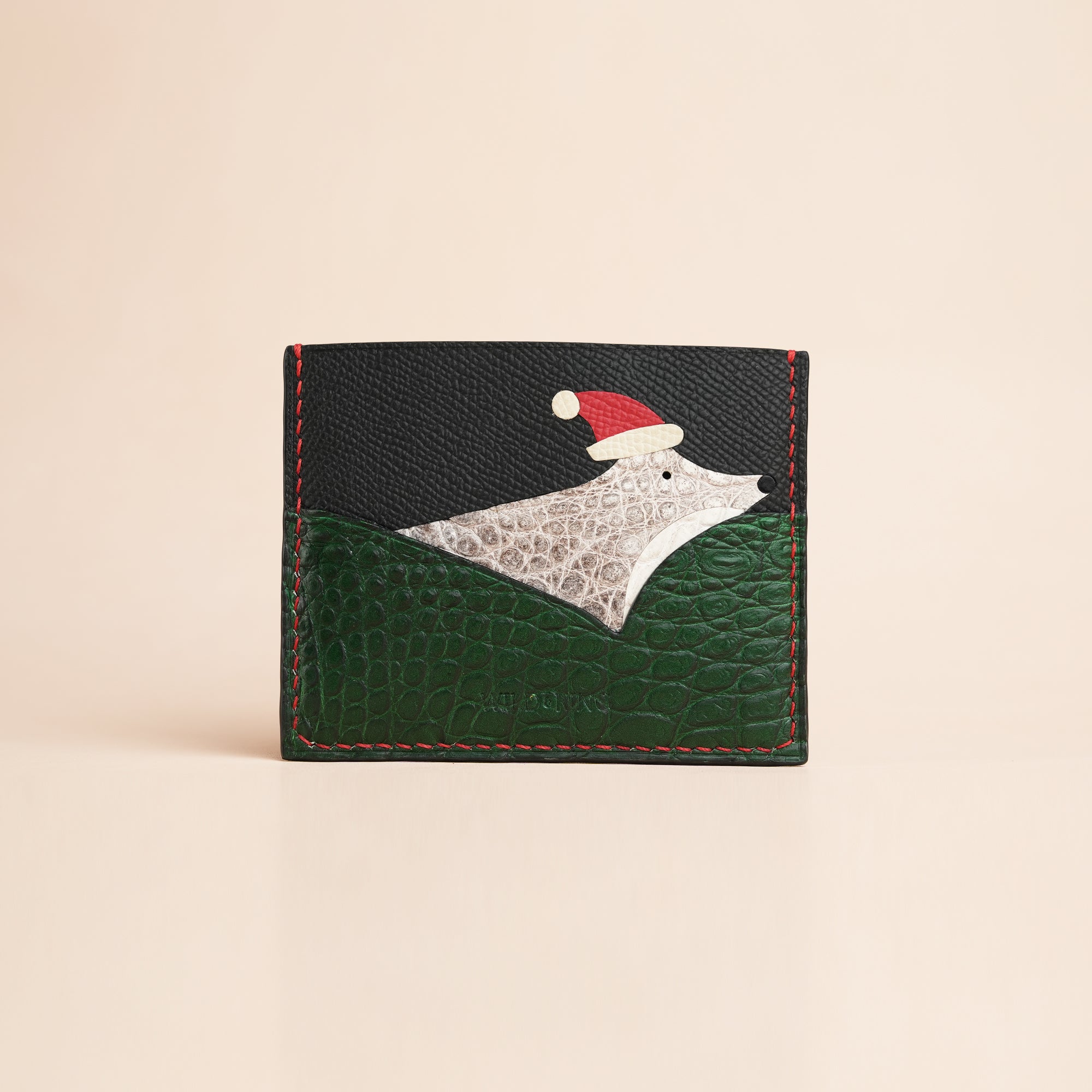 Epsom Leather Card Holder - Fox Christmas Design