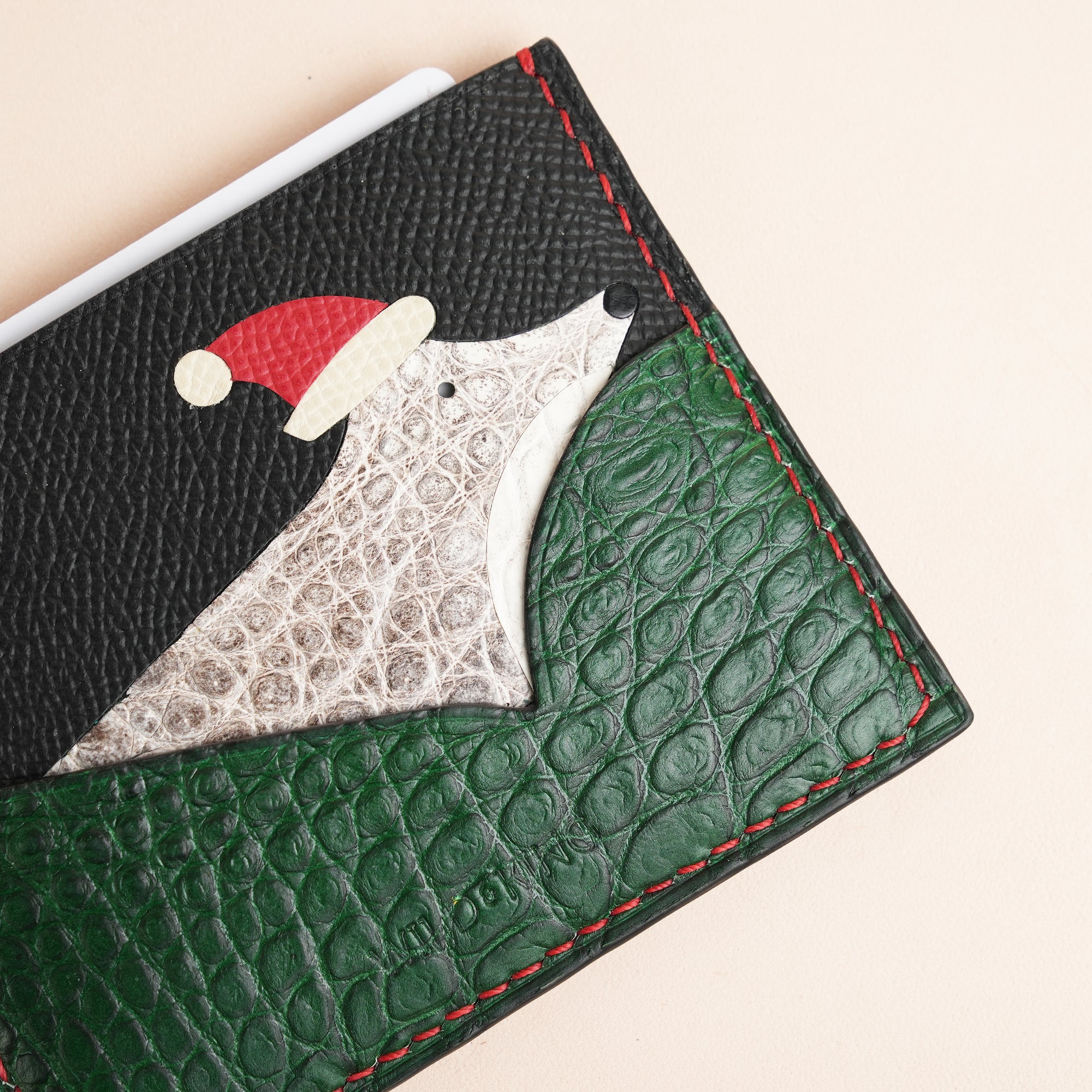 Epsom Leather Card Holder - Fox Christmas Design