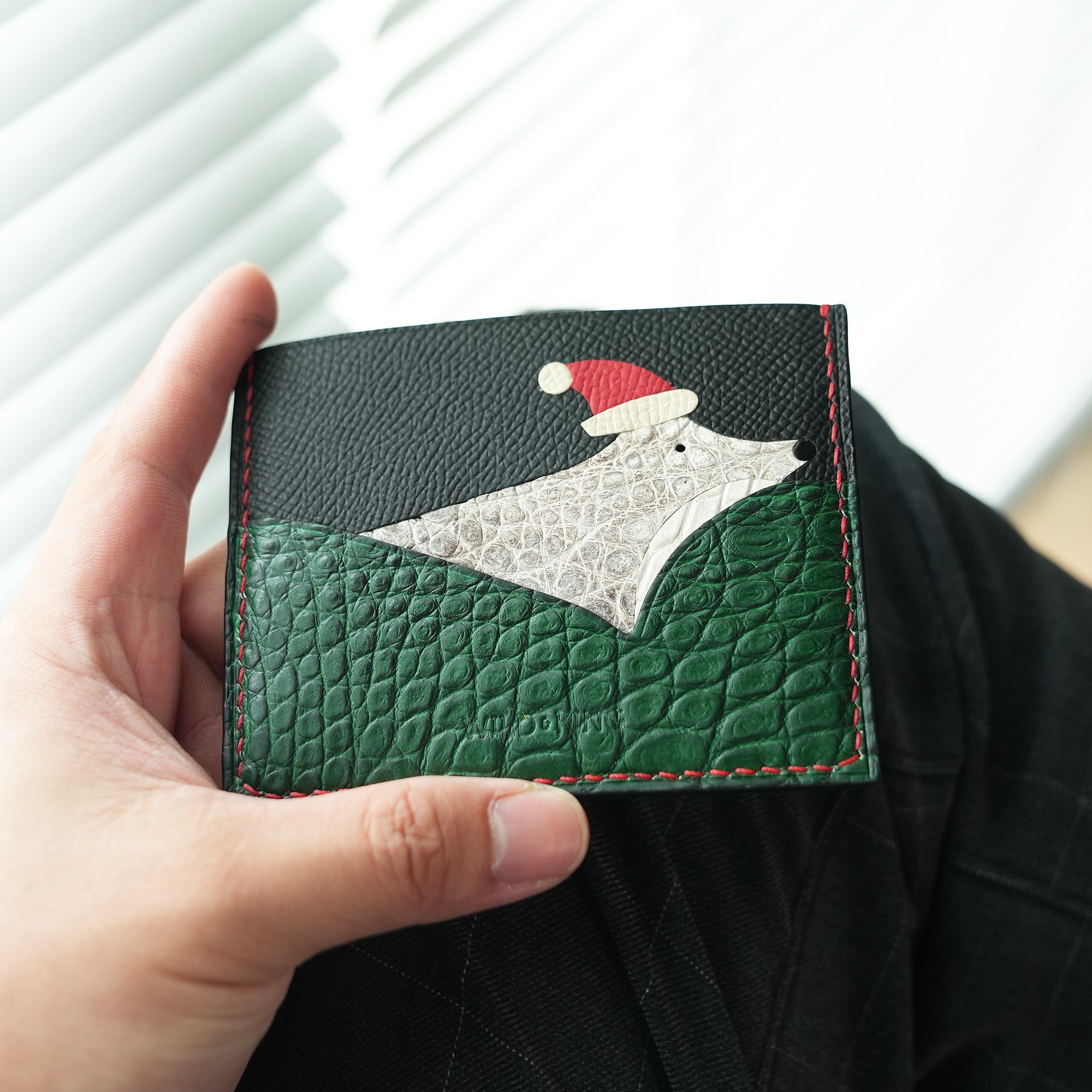 Epsom Leather Card Holder - Fox Christmas Design