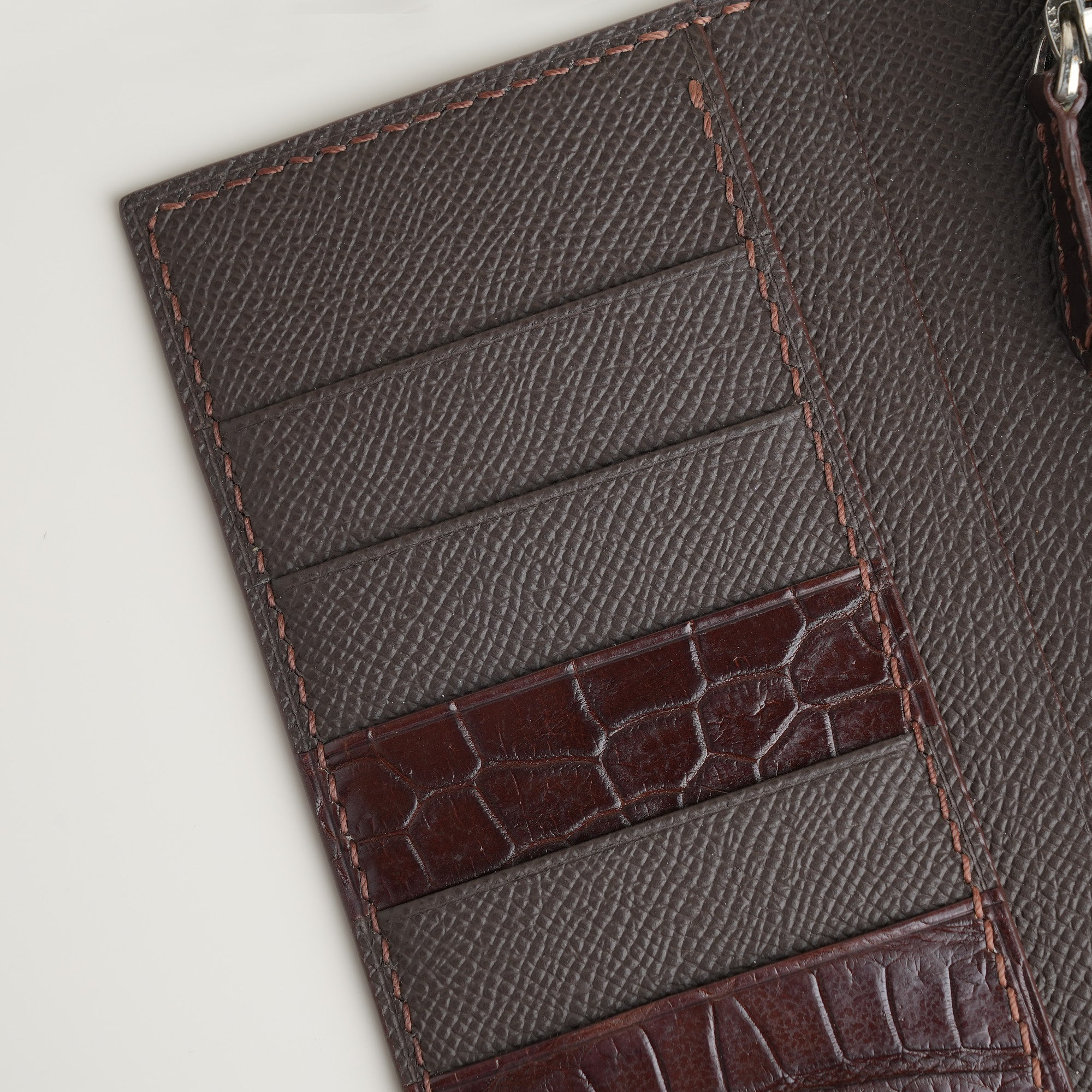 Choco Crocodile Leather Long Wallet