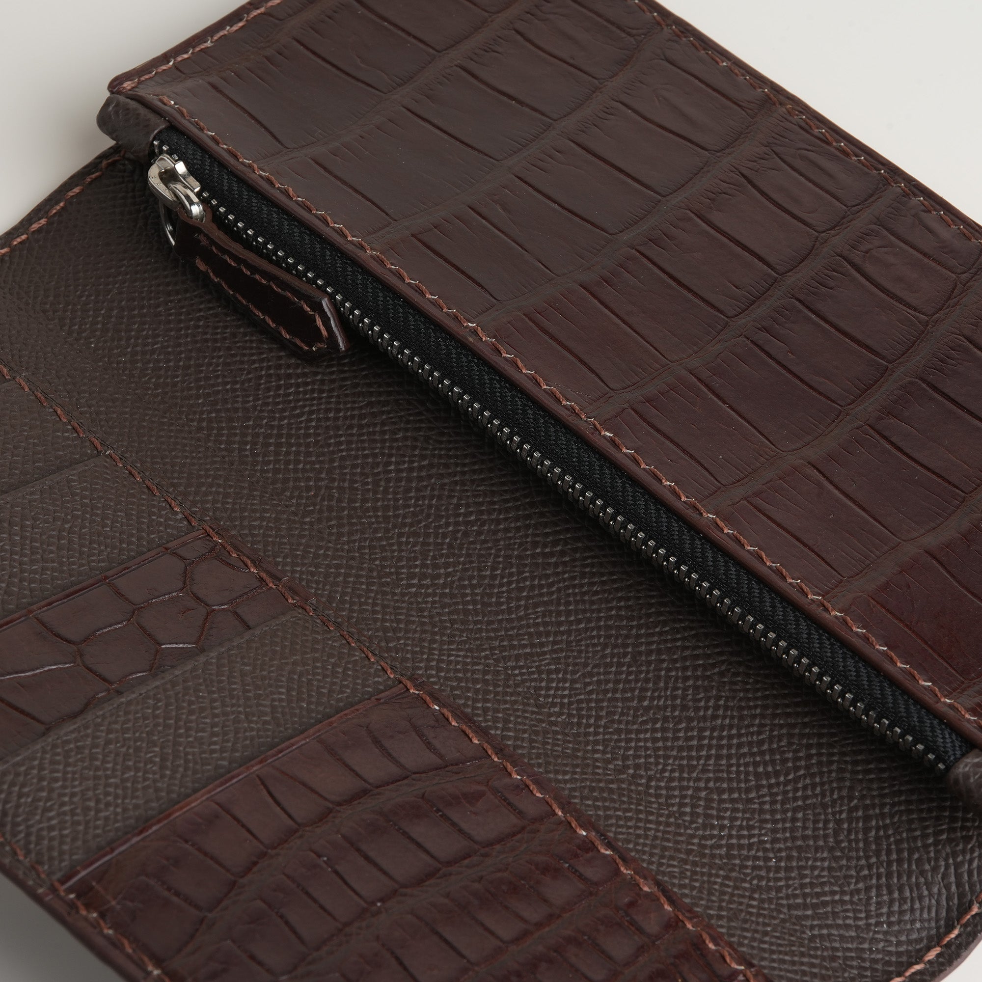 Choco Crocodile Leather Long Wallet