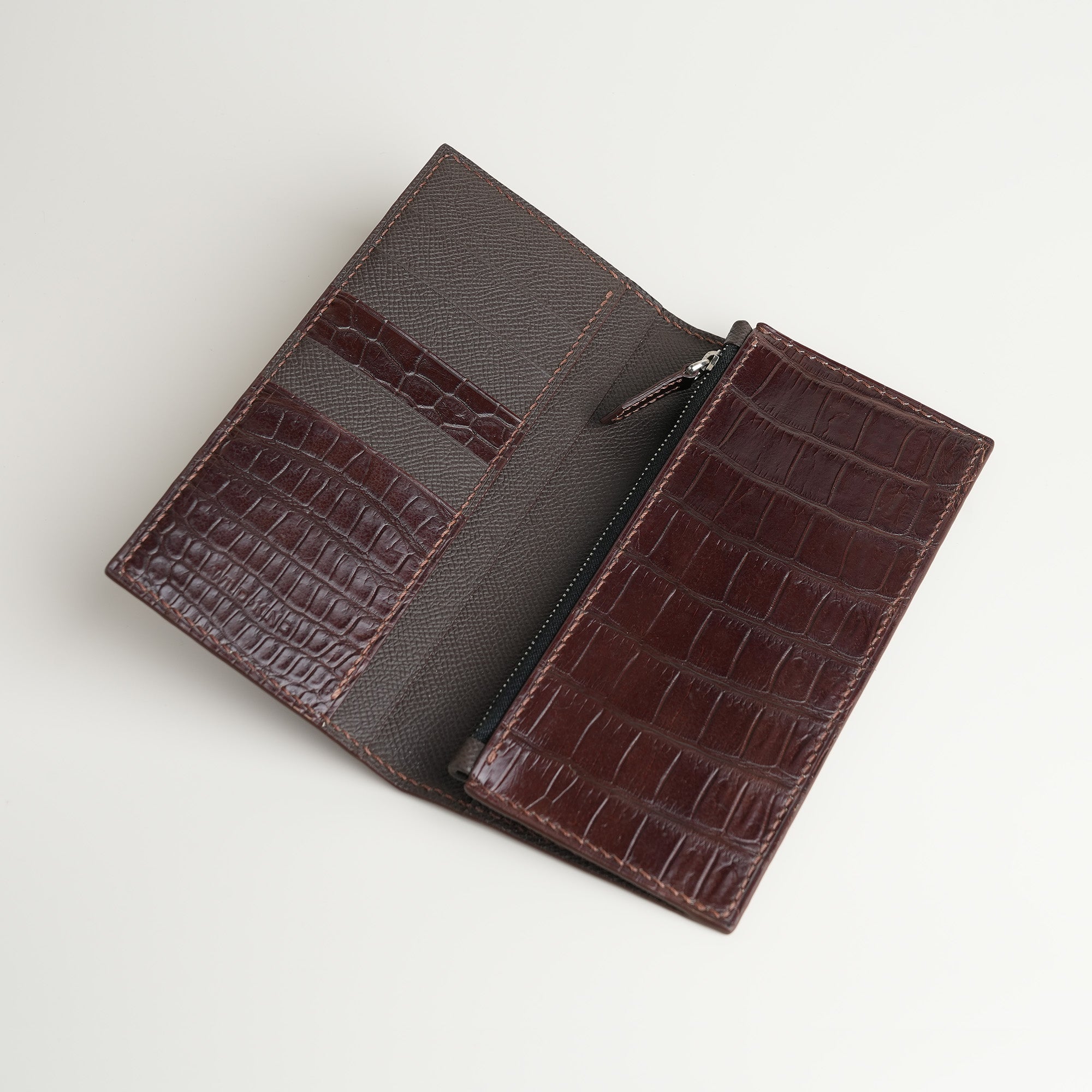 Choco Crocodile Leather Long Wallet