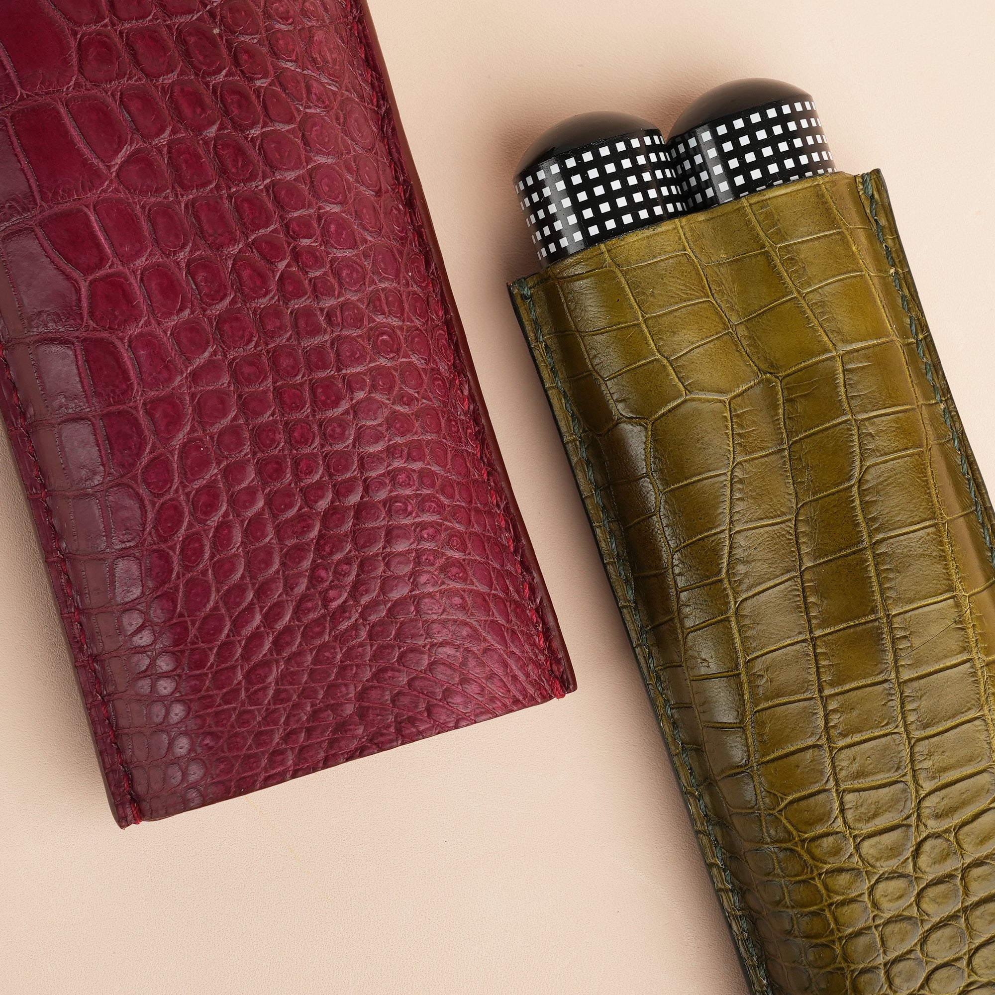 Burgundy mix Olive Alligator Leather Cigarettes Case Holder