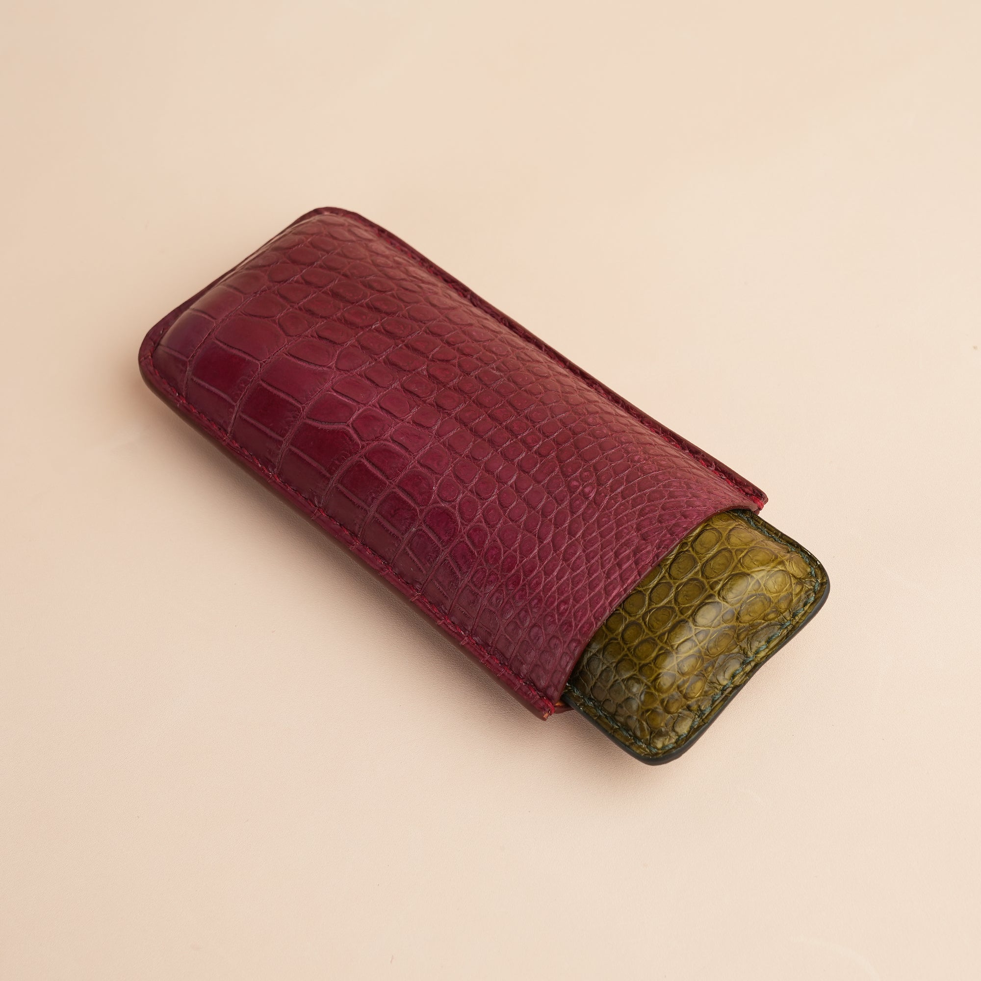 Burgundy mix Olive Alligator Leather Cigarettes Case Holder