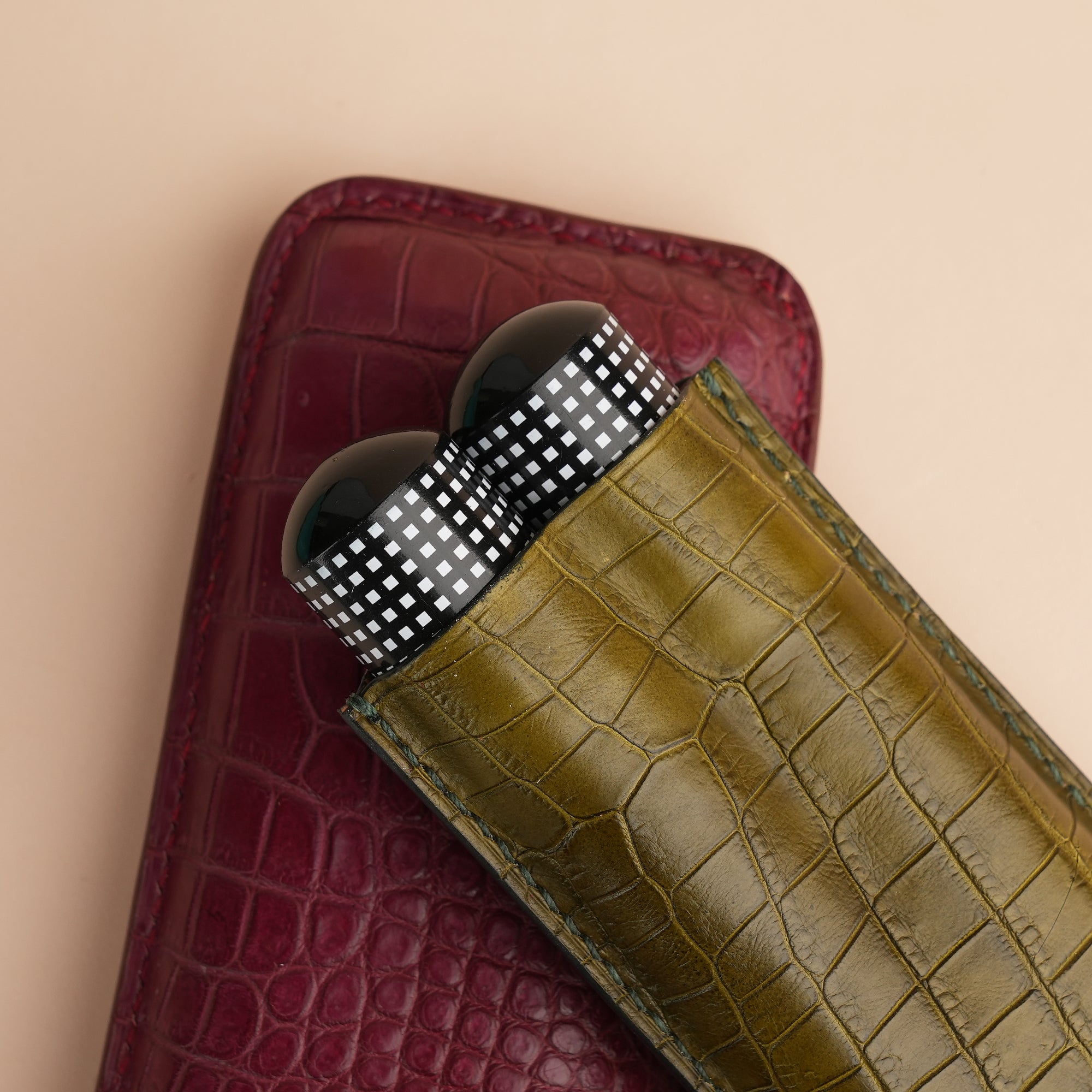 Burgundy mix Olive Alligator Leather Cigarettes Case Holder